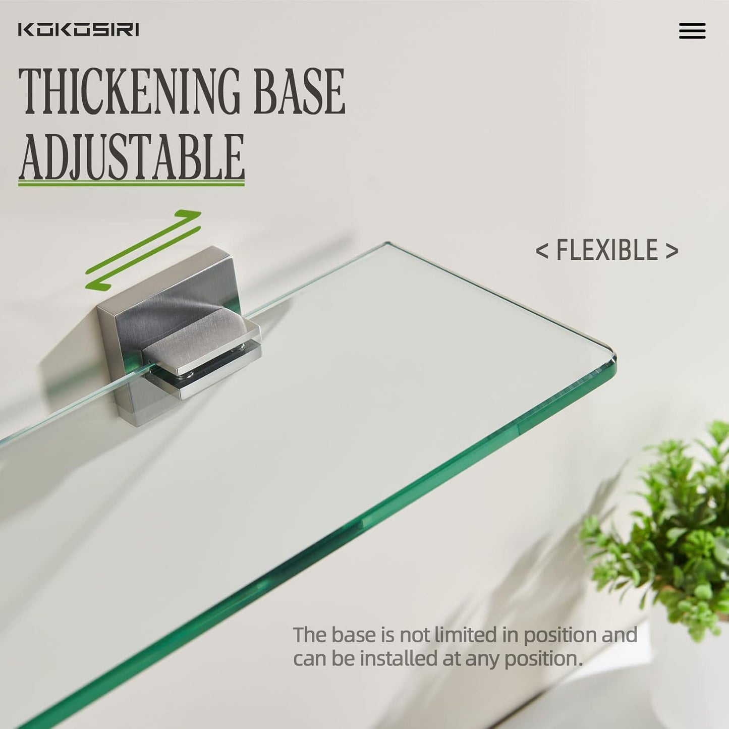 KOKOSIRI Wall Shelves Floating Bathroom Glass Shelf for Kitchen Storage, 20'' x 5.6'' Tempered Glass Wall Mounted Brushed Stainless Steel B1106BR-L20