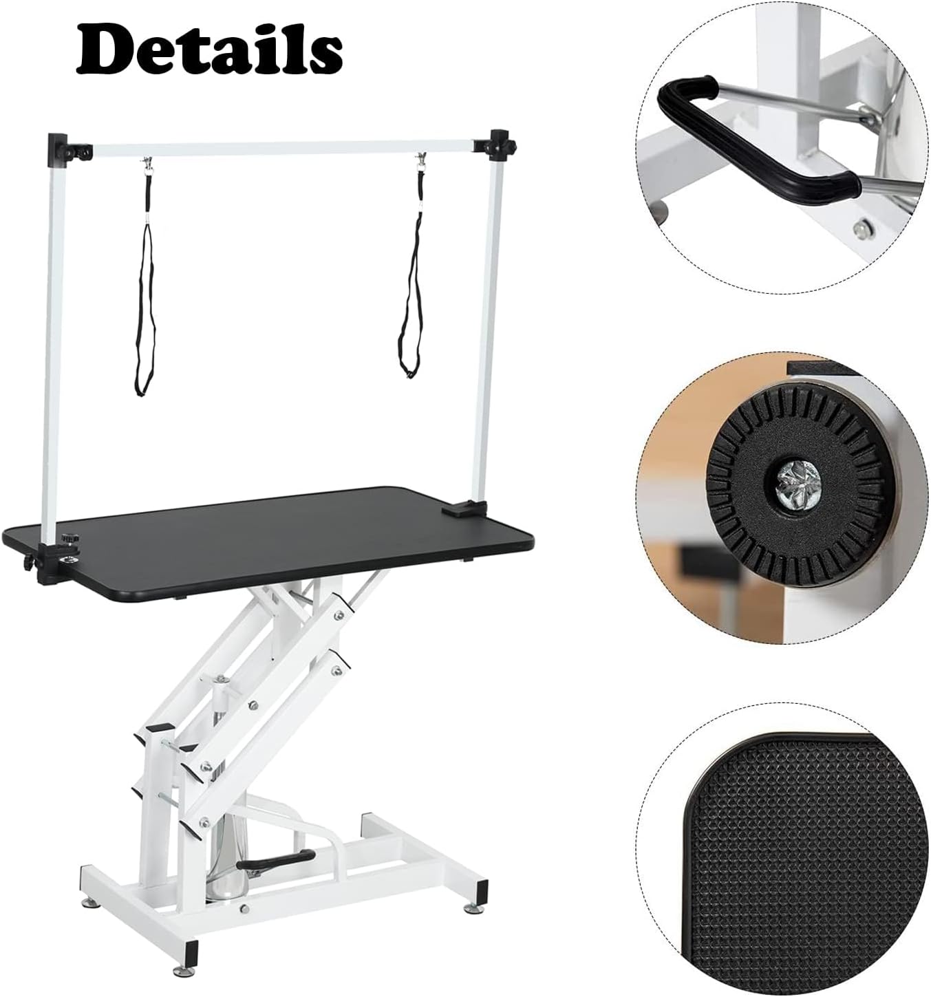 Hydraulic Dog Pet Grooming Table, 42 Inch Heavy Duty Z Lift Structure Professional Dog Grooming Table Suitable for Large Dogs at Home with Adjustable Overhead Arms, Clamps and 2 Grooming Noose, Pink