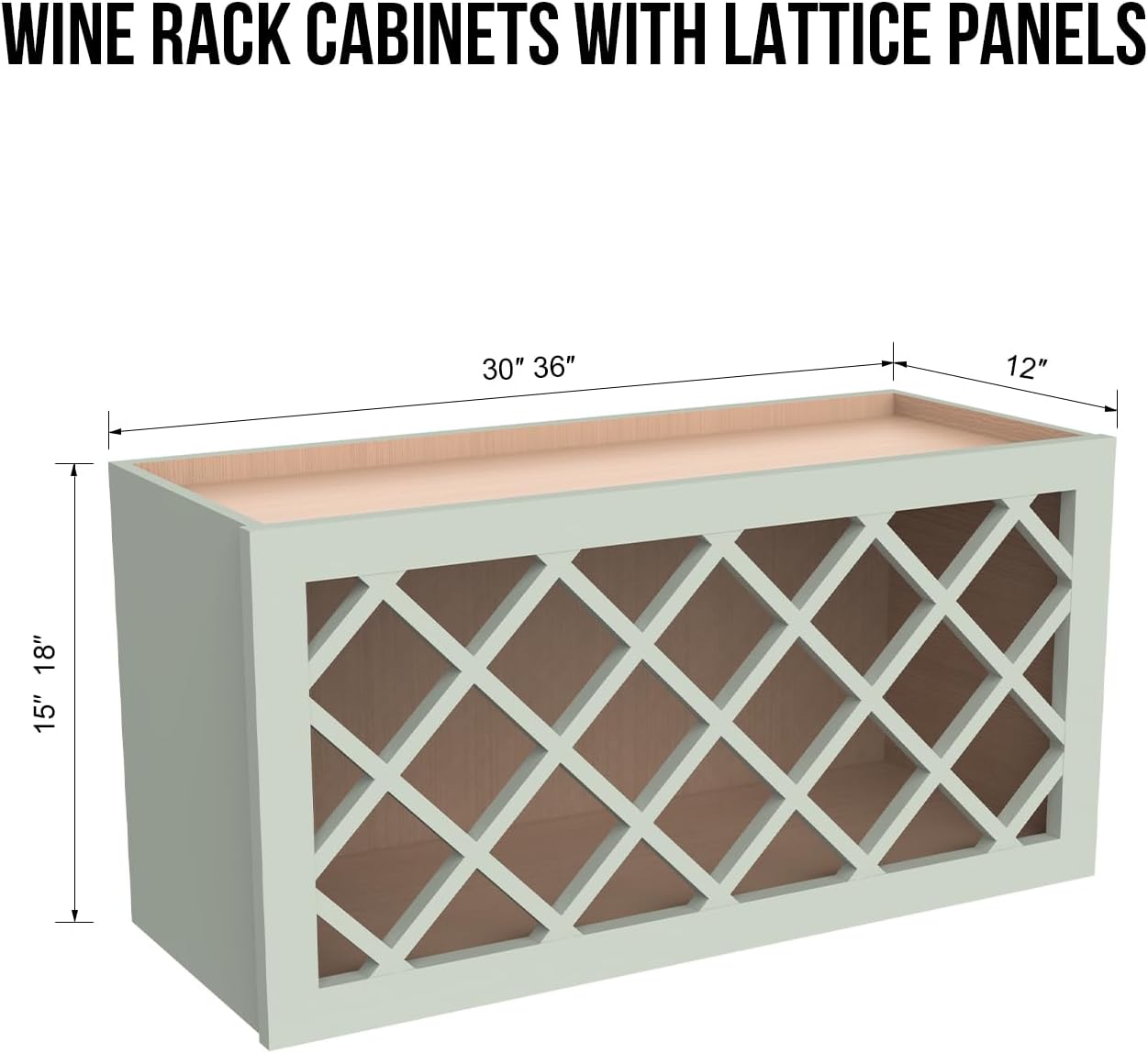 Solid Wood RTA Wine Bottle Rack Wall Cabinet with Lattice Panels - Wine Storage for Bar, Pantry, Cellar & Countertop - Mocha (Jade Green, 30'W 12'D 18'H)