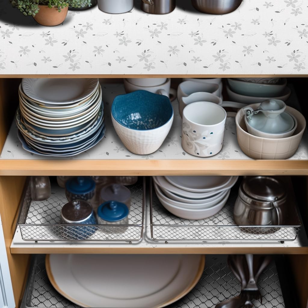 12 Inch x 240 Inch Floral Drawer and Shelf Liner for Cabinets, Non-Adhesive Strong Grip Non-Slip Flower Shelf Cabinet Kitchen Shelf Liners for Kitchen Cabinets