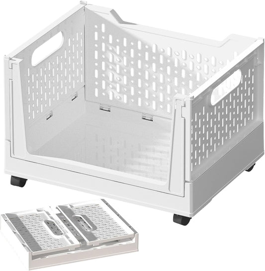 Rolling Book Cart - 40L Foldable Storage Container Mobile Basket, Portable Utility Bin, Lightweight Organizer | Durable Wheeled Book Holder for Home Office Dorm Study Rooms