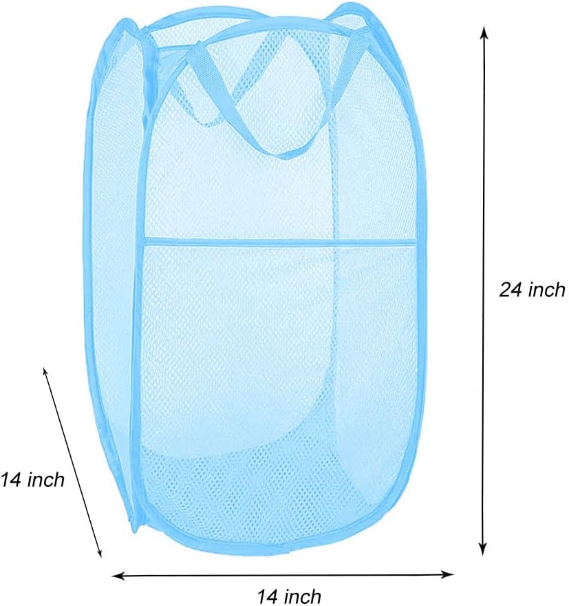 Larpur Pop up Laundry Hamper, Collapsible Laundry Basket, Portable Mesh Clothes Hamper for Kids Room, College Dorm, Bathroom, Foldable Hamper with Carry Handles, Sky Blue