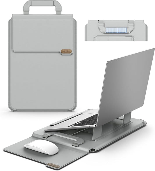 Nillkin 16 inch Laptop Sleeve with Handle (4-in-1), 2 Stand Modes, MacBook Sleeve with Adjustable Stand & Mouse Pad, Slim Laptop Case 16 inch for Samsung/Surface/HP/Chromebook/Dell 13-16'', Gray