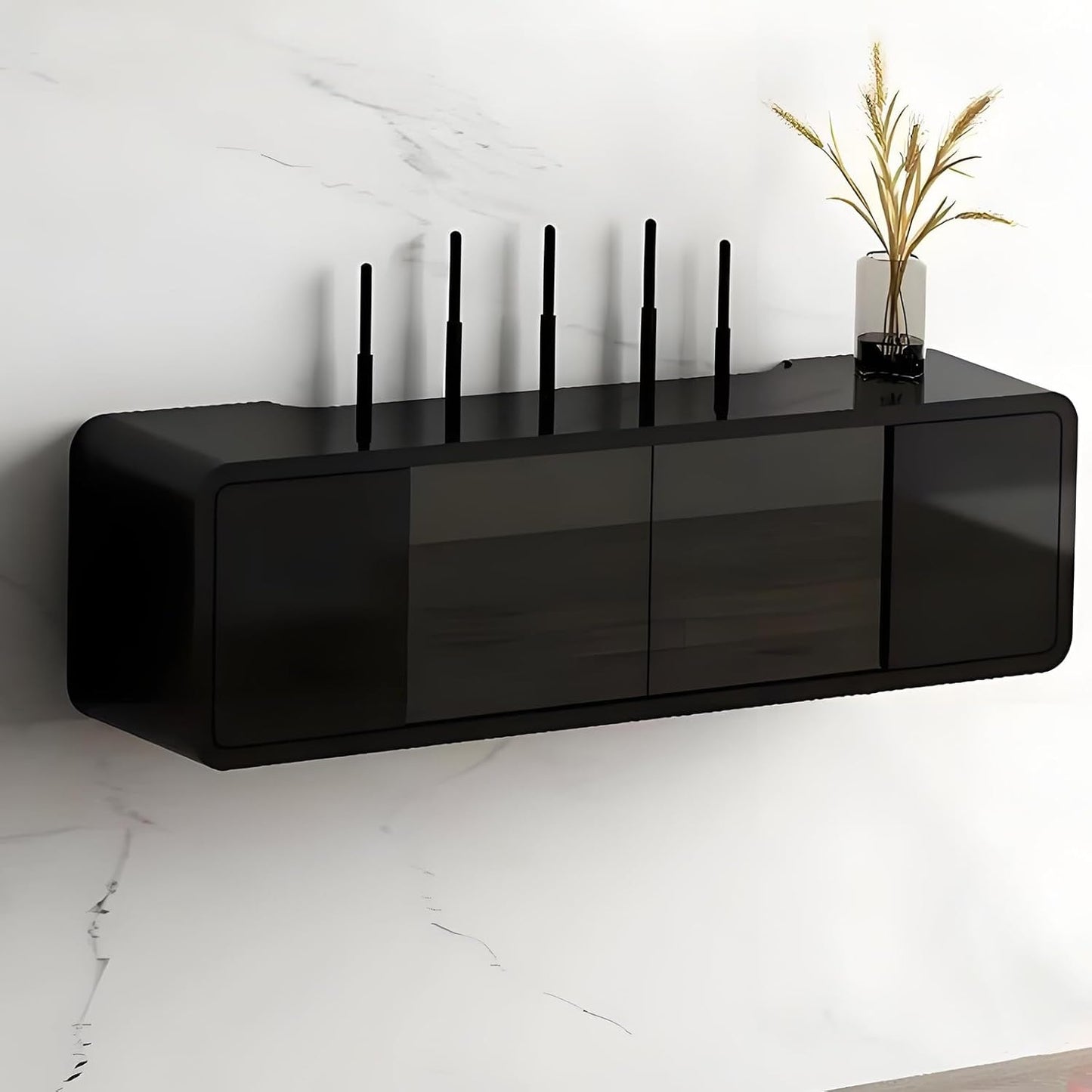 Wall Mounted WiFi Router Hidden Box Storage Cabinet, Router Shelf WiFi Box Hider with Glass Door, Great Heat Dissipation, for Bedroom Living Room, Office and Home(Black,100CM/39.3IN)