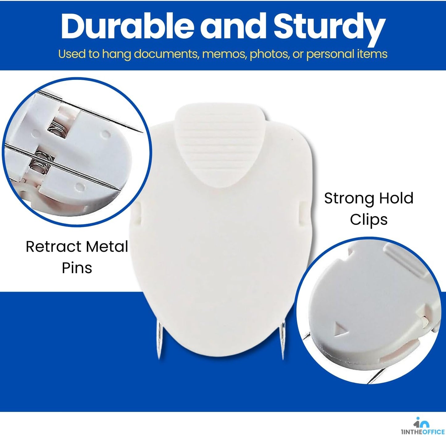 1InTheOffice Cubicle Clips, White Cubicle Pins, Office Clips, Wall Clip for Fabric Panels, (12 Pack)