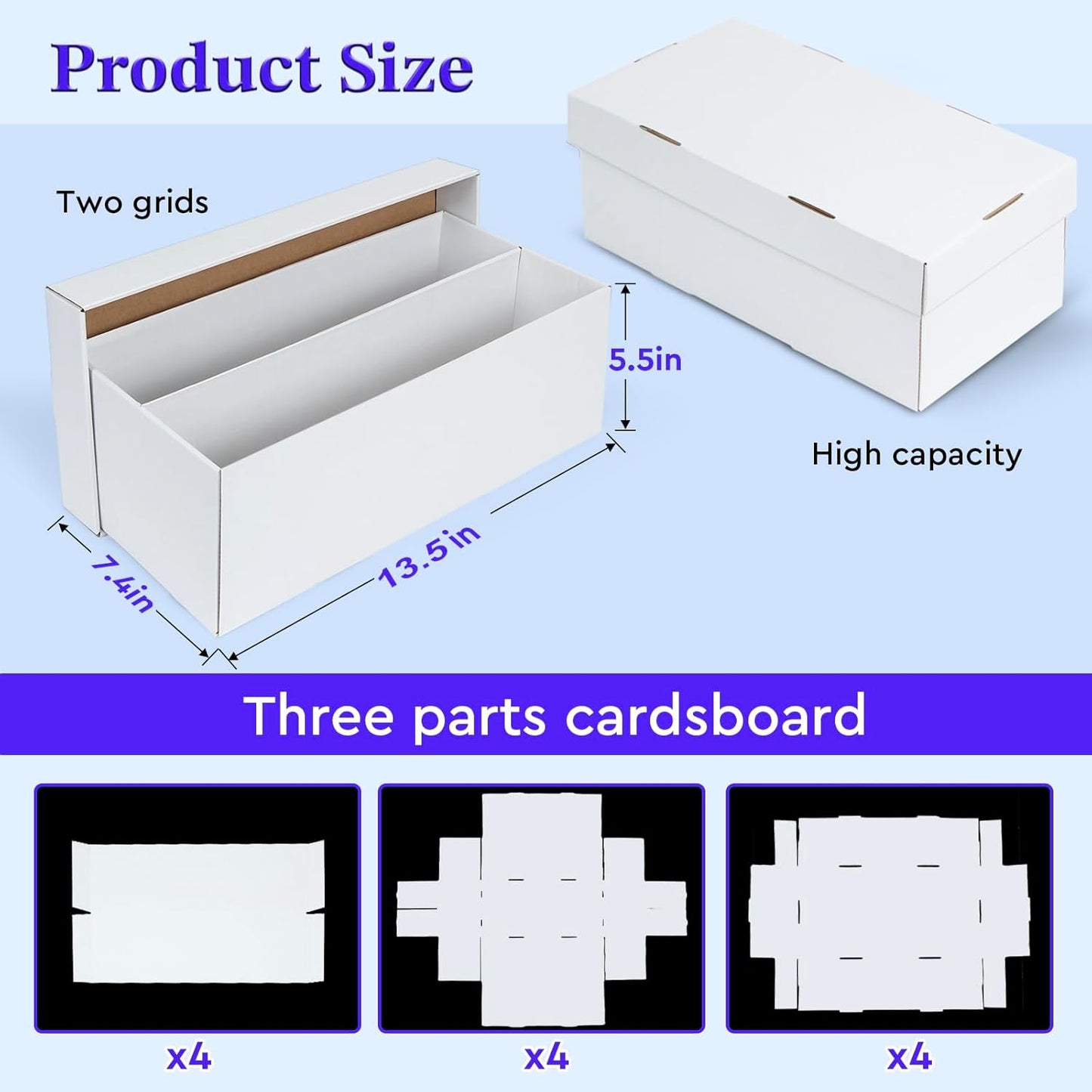 4 Pack Trading Card Storage Box - 2 Rows, Cardboard Storage Box holds 320+ Top Loaders, Graded Card Holder Organizer Case fits PSA/HGA Slabs
