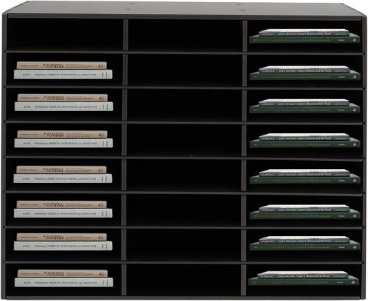 24 Compartments Literature Organizer, Desktop File Sorter Mail Center Paper Storage Cabinet Classroom Mailbox for Files Documents Papers Magazines (Black 24Slots)