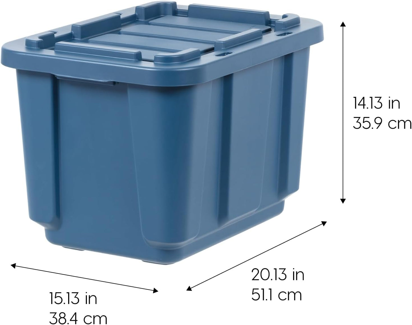 IRIS USA 12 Gallon Eco-Friendly Heavy Duty Truck Bed Toolbox Storage Tote Bins with Lids, 4 Pack - Made in USA, Tough Snap On Lockable Lid Stackable Industrial Rugged Tubs, Garage Organization - Navy