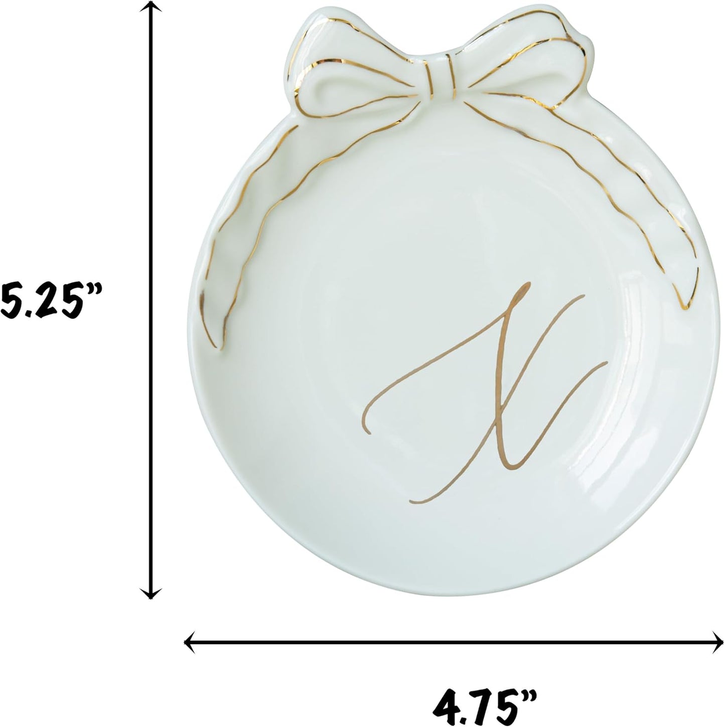 COLLECTIVE HOME - Personalized Initial Ceramic Jewelry Tray with Bow, Christmas Gift Ideas for Women, Small Gift for Girlfriend Wife, Ring Holder, Earrings Dish, Birthday Gift for Her (X)