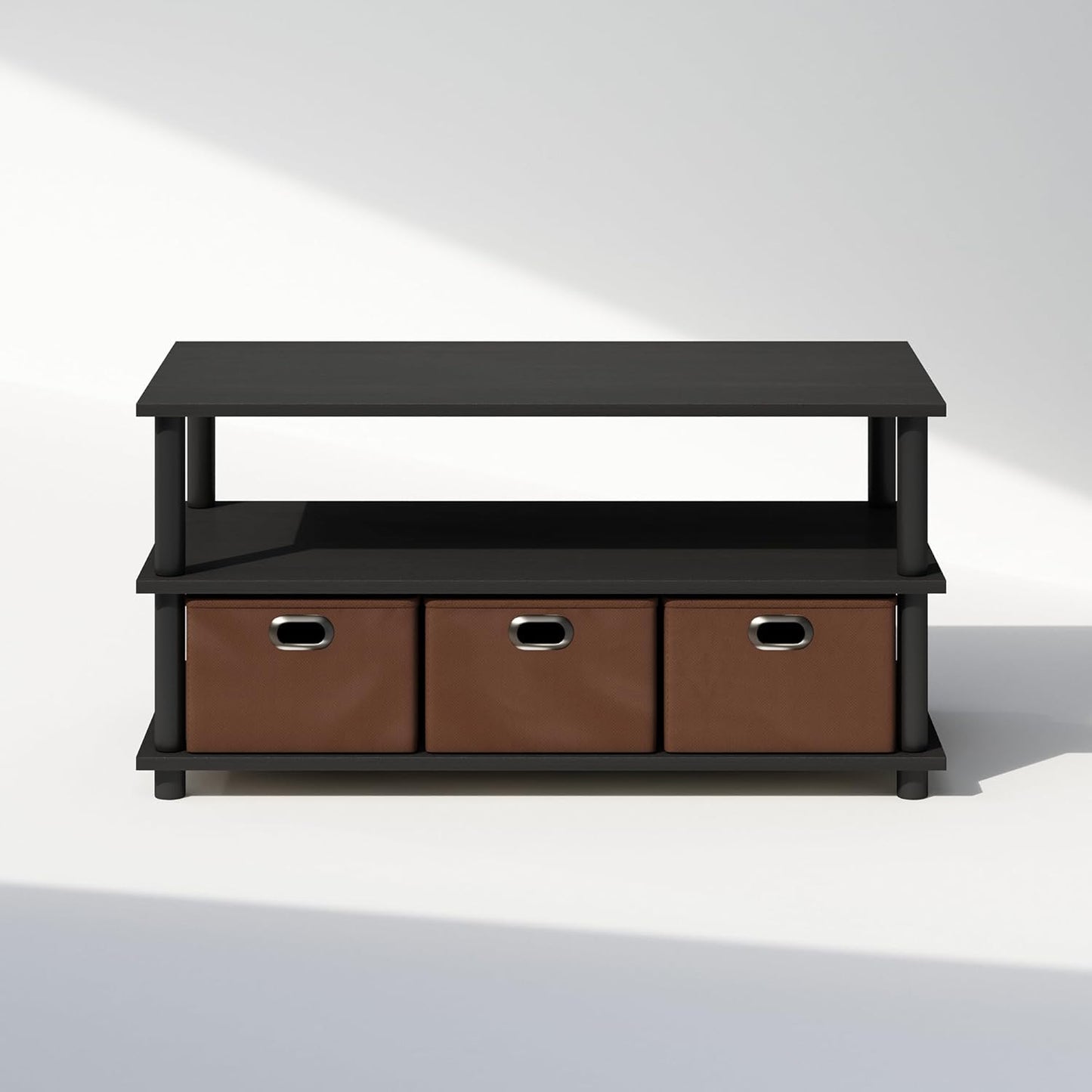 Furinno Turn-N-Tube Shoe Rack, Compact Shoe Organizer, Multipurpose Shoe Storage with Bin Drawers and Open Shelves, 15.5 x 31.2 x 15.4, for Closet Entryway, Office, Garage, Black Oak/Black/Brown