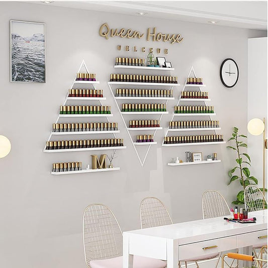 Wall Mounted Shelf Nail Polish Bottle Display Rack, Triangular Essential Oil Perfume Storage Rack, Multifunctional Hanging Salon/Beauty/Nail Shop Organizer Perfume Holder(Size:6,Color:White)