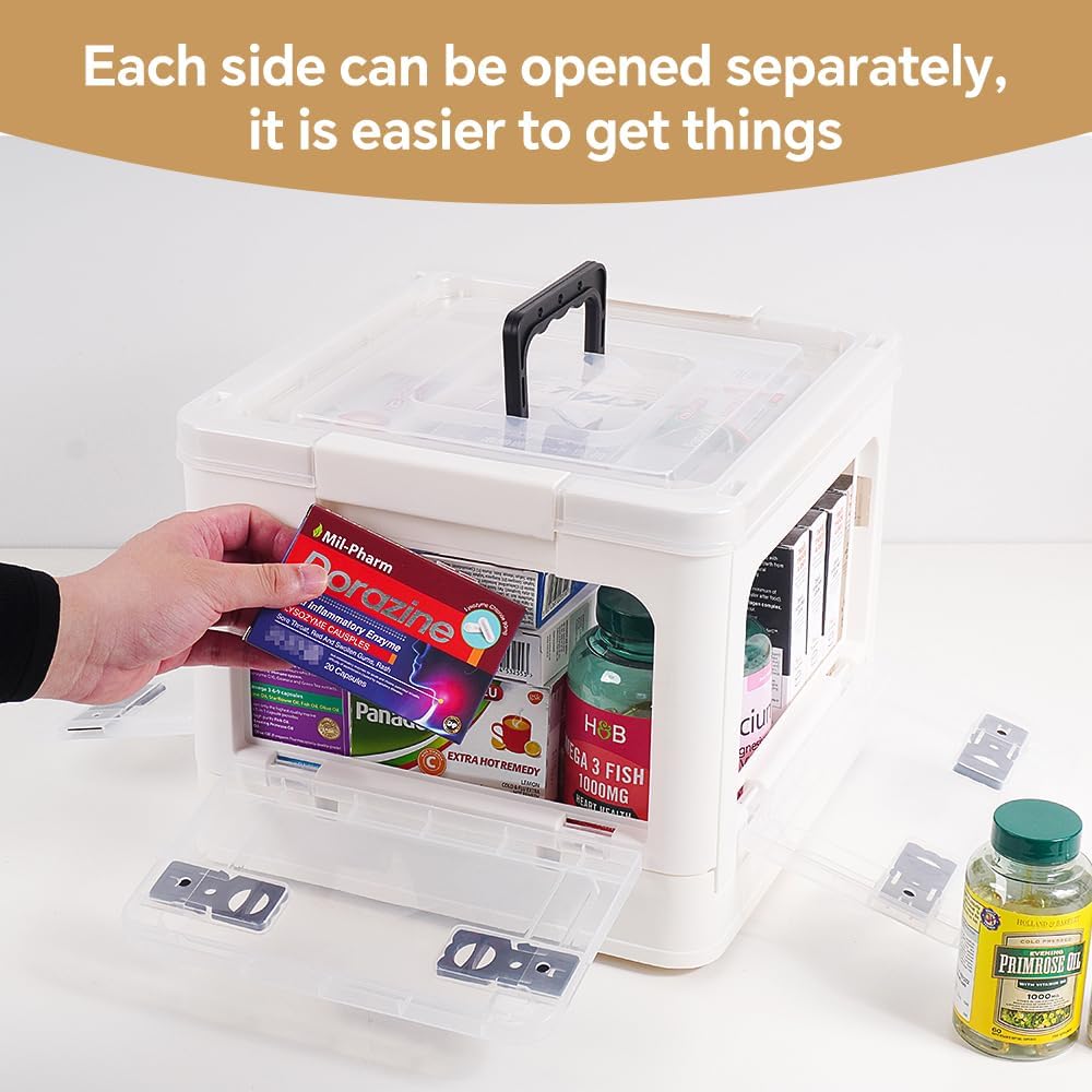 DOUKE 22qt Medicine Organizer Storage Box – Plastic First Aid Box Empty with Lid, Stackable Medical Container with Handle & Wheels, Sturdy BPA-Free Case with Tray for Medication & Supplies