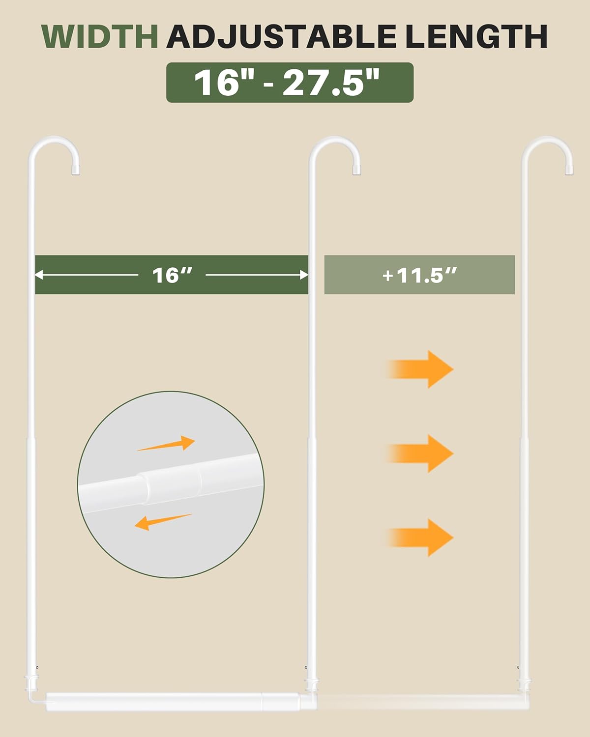 Hanging Closet Rod, Adjustable Height & Width Closet Rods for Hanging Clothes-Closet Extender Hanging Rod Space-Maximizing Design Suitable for Hanging and Drying Clothes, White