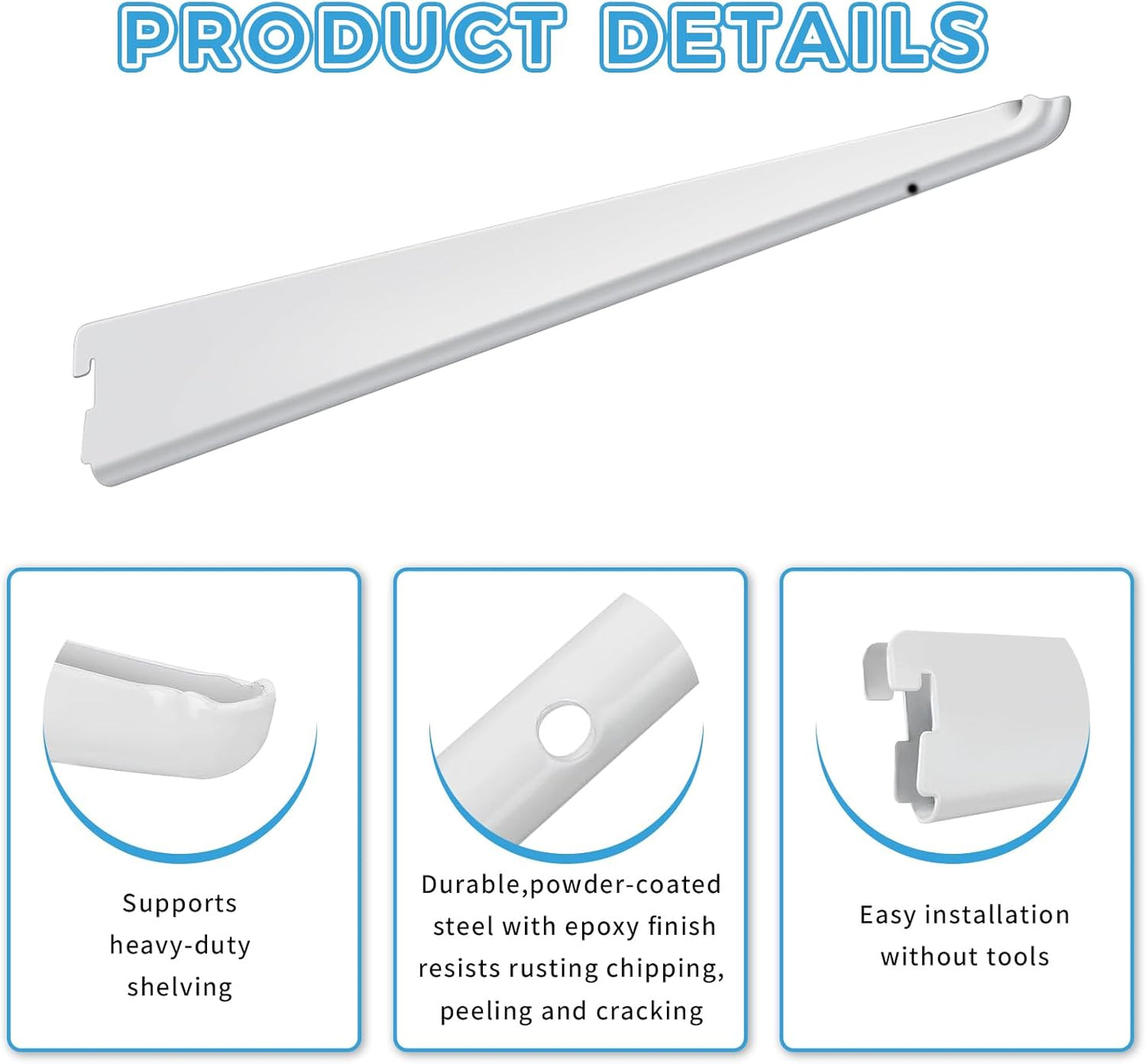 10 Pack 11.5‑Inch Adjustable Wire Shelf Brackets – Heavy‑Duty Double‑Track Closet & Wall Shelving System Supports（White）