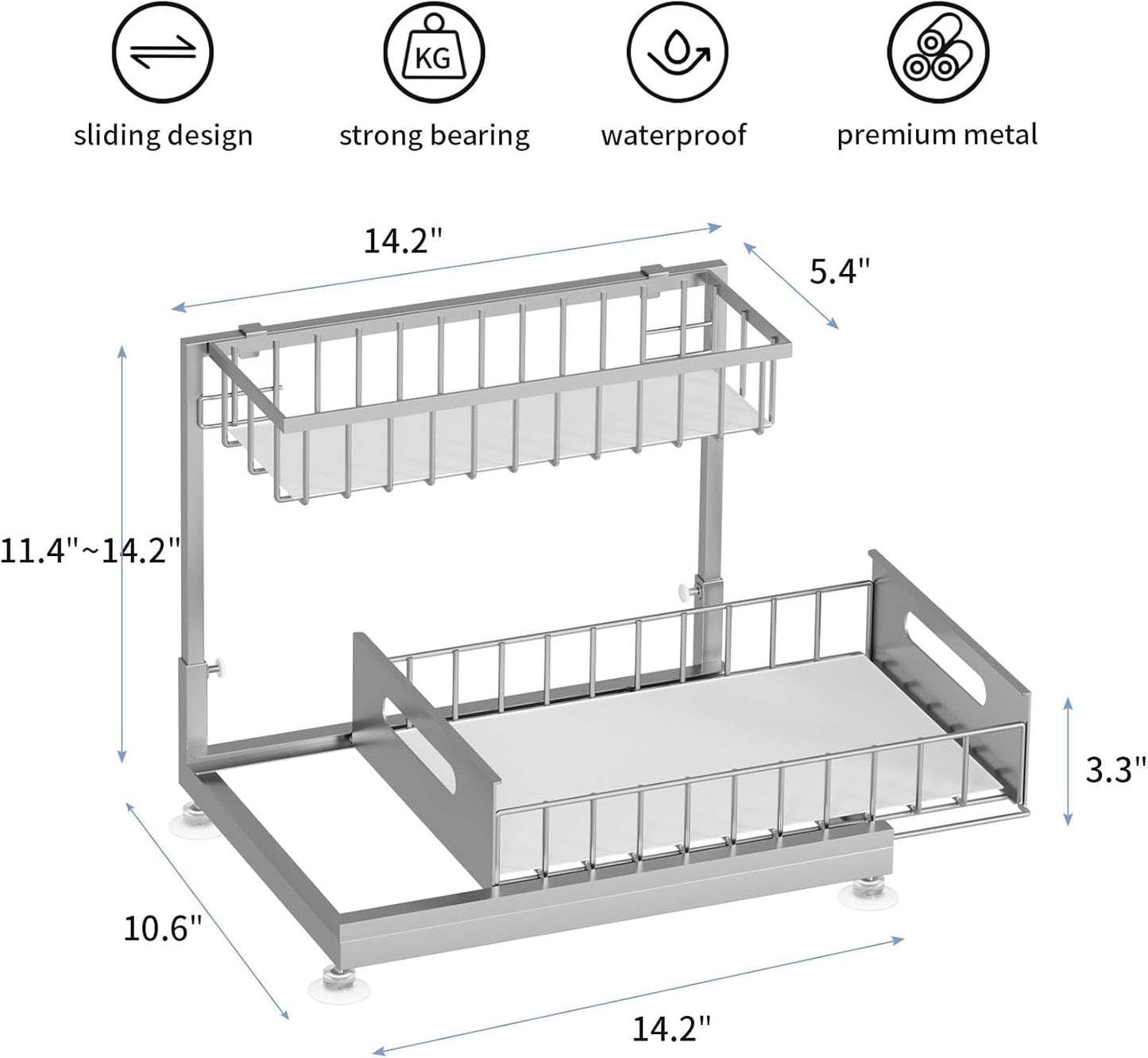 Under Sink Organizer Storage 2-Tier Premium Metal Pull-Out Racks, Height Adjustable, Easy Installation | Kitchen & Bathroom Organizers Pack of 1