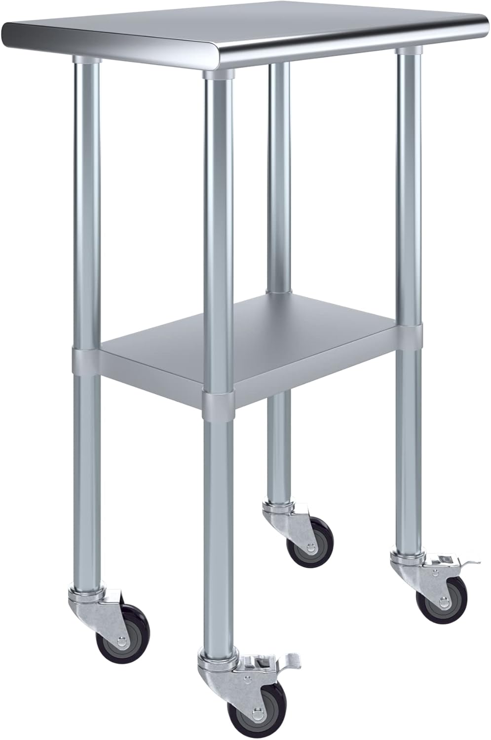 AmGood 18" x 24" Stainless Steel Work Table with Casters | Heavy Duty Metal Utility Table On Wheels | Kitchen Island Cart