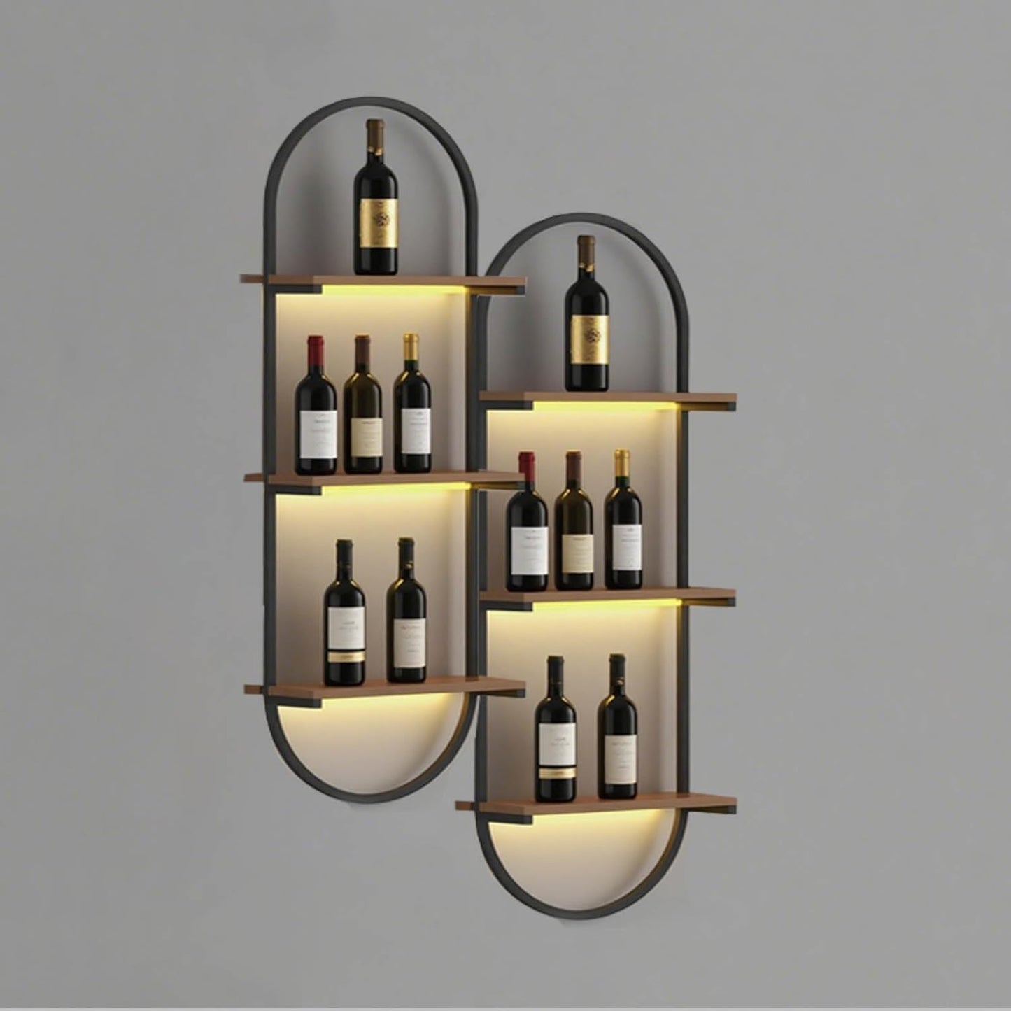 Wall Mount Wine Rack, 3-Tier Metal Oval Design Wine Rack Wall Mounted, Wine Bottle Holder for Home Bar, Wine Kitchen Storage Liquor, Champagne(Black, 2PCS)