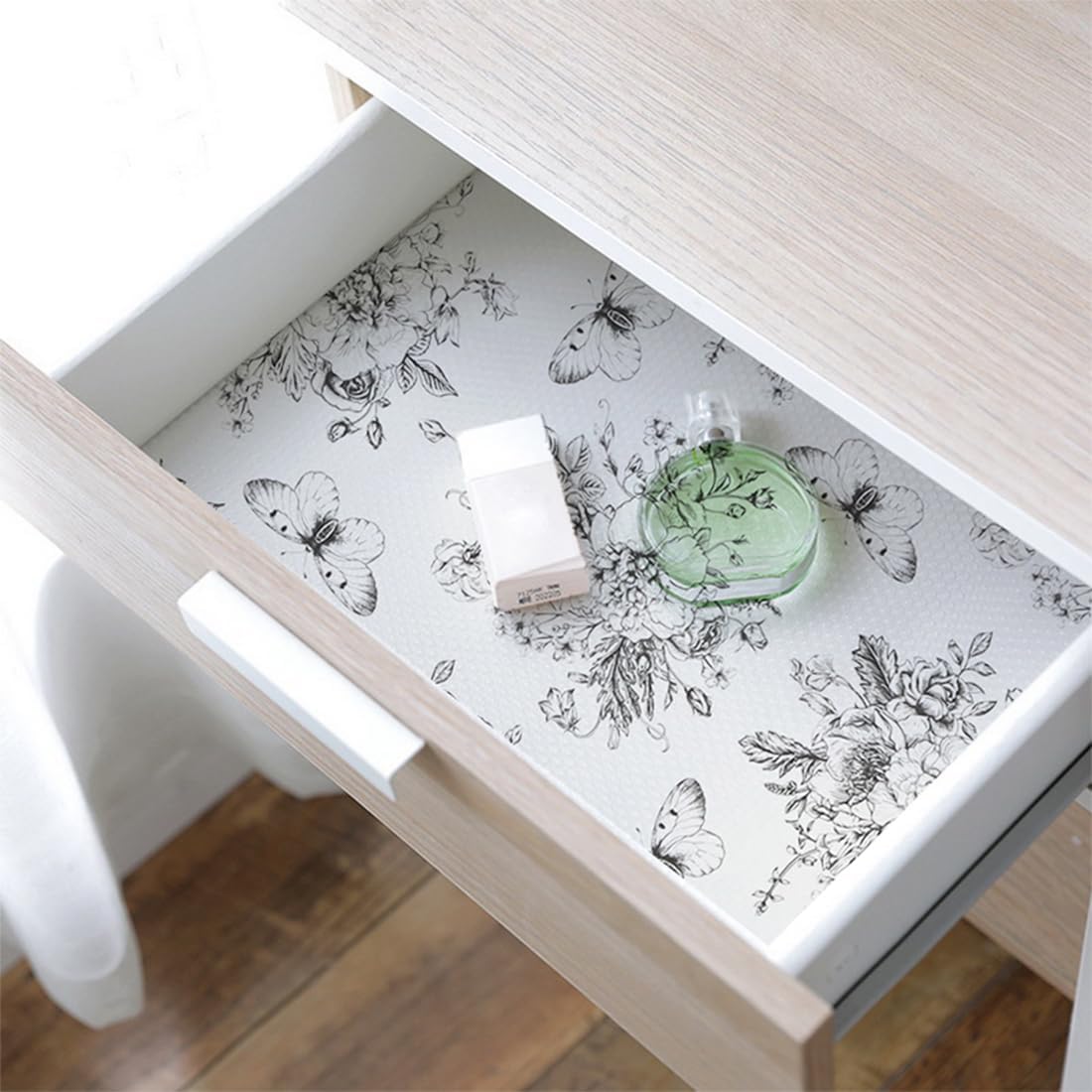 Floral and Butterfly Self Adhesive Shelf Liner for Kitchen Bedroom Cabinets Waterproof Drawer Liner Dresser Vinyl Rolls 17.7In X 78.7In