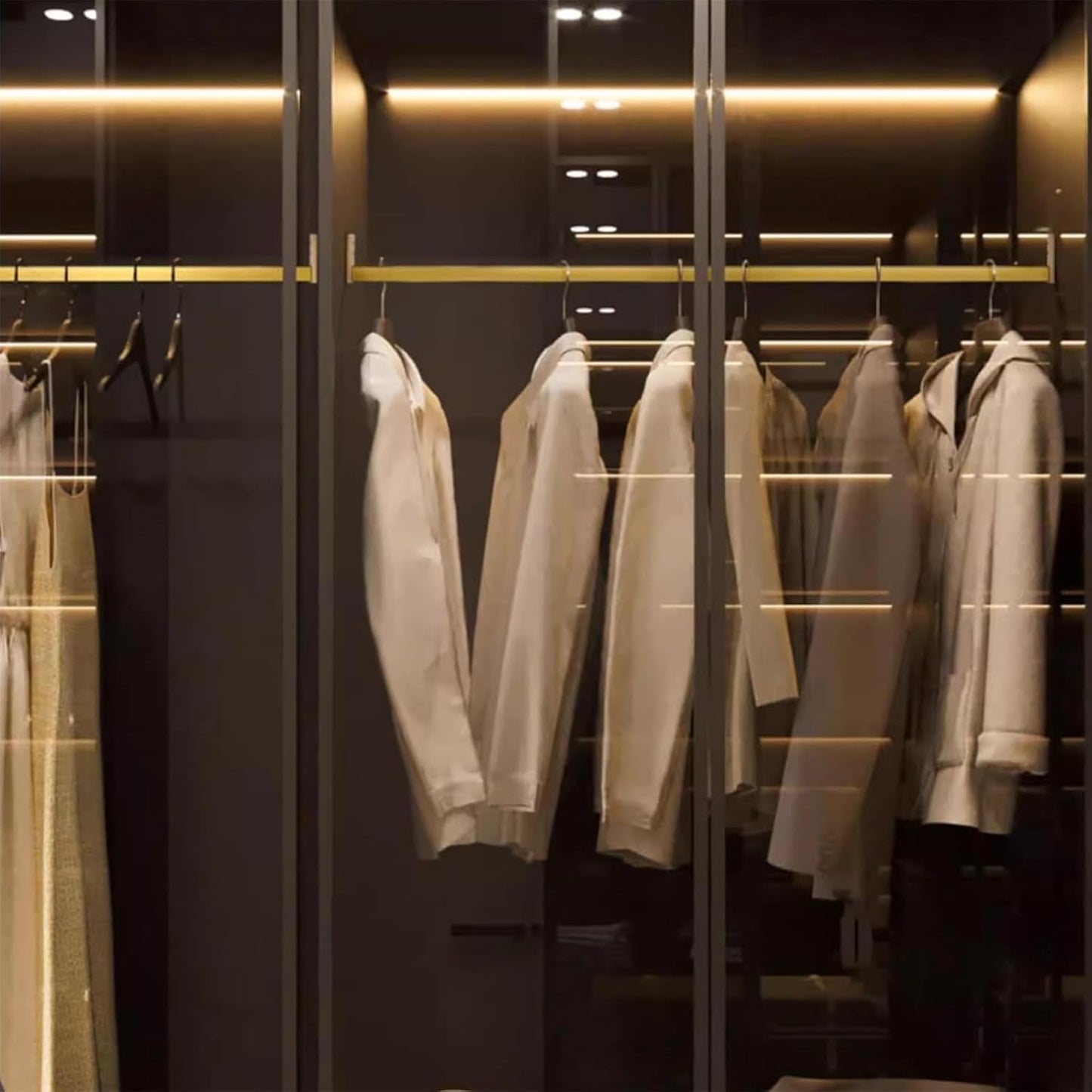 Square Closet Rods-Cuttable, Removable-Heavy Duty Black Wardrobe Rods and Brackets-Commercial, 12 16 18 24 28 30 60 72 In-Suitable for.Laundry.Home.Hotel.Clothing Store (Champagne,18in)
