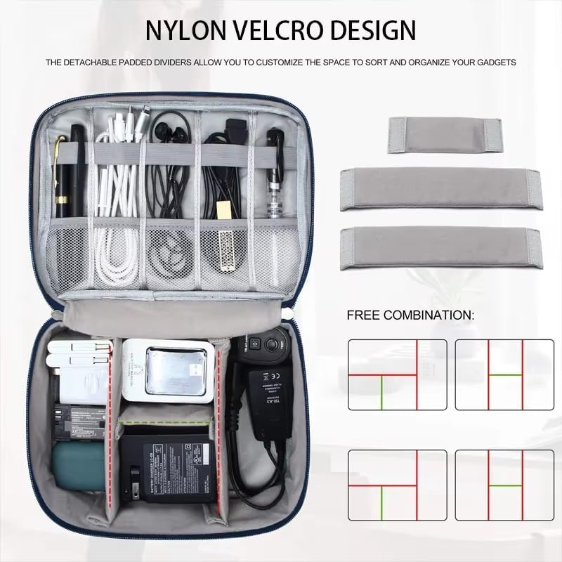 Travel Cable Organizer Bag for Electronics Accessories Portable Tech Carrying Large Storage Case for Charger, Cord, Power Bank, Hardware Waterproof (1PCS) (Grey)