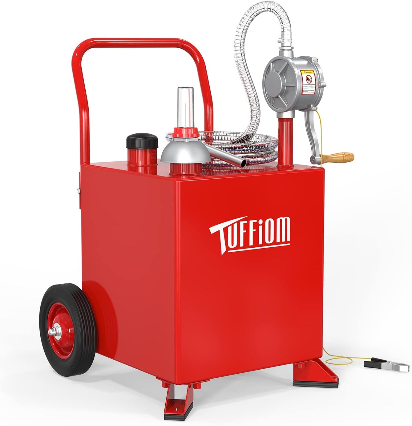 TUFFIOM 15 Gallon Fuel Gas Caddy w/Wheels & Manual Siphon Pump, Portable Diesel Fuel Transfer Storage Tank w/8.9ft Hose, Gasoline Can Container for ATV Car Mowers Tractor Boat Motorcycle