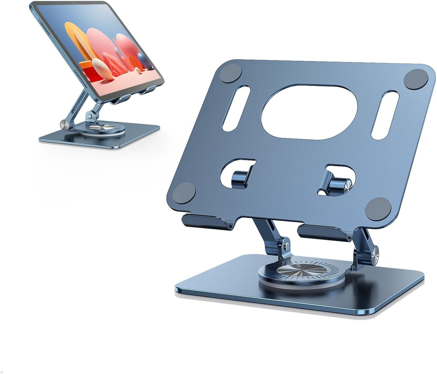 Swivel Tablet Stand with 360 Rotating Base, Adjustable Holder for Drawing, Compatible with iPad Pro/Air/Mini and More (Blue)