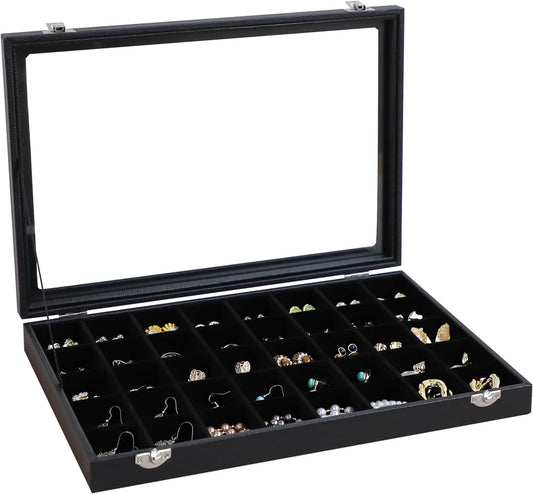 Wudygirl Jewelry Organizer 40 Grid Earring Holder Organizer with Clear Lid Jewelry Box for Rings Earrings Bracelets Storage Display Case for Women