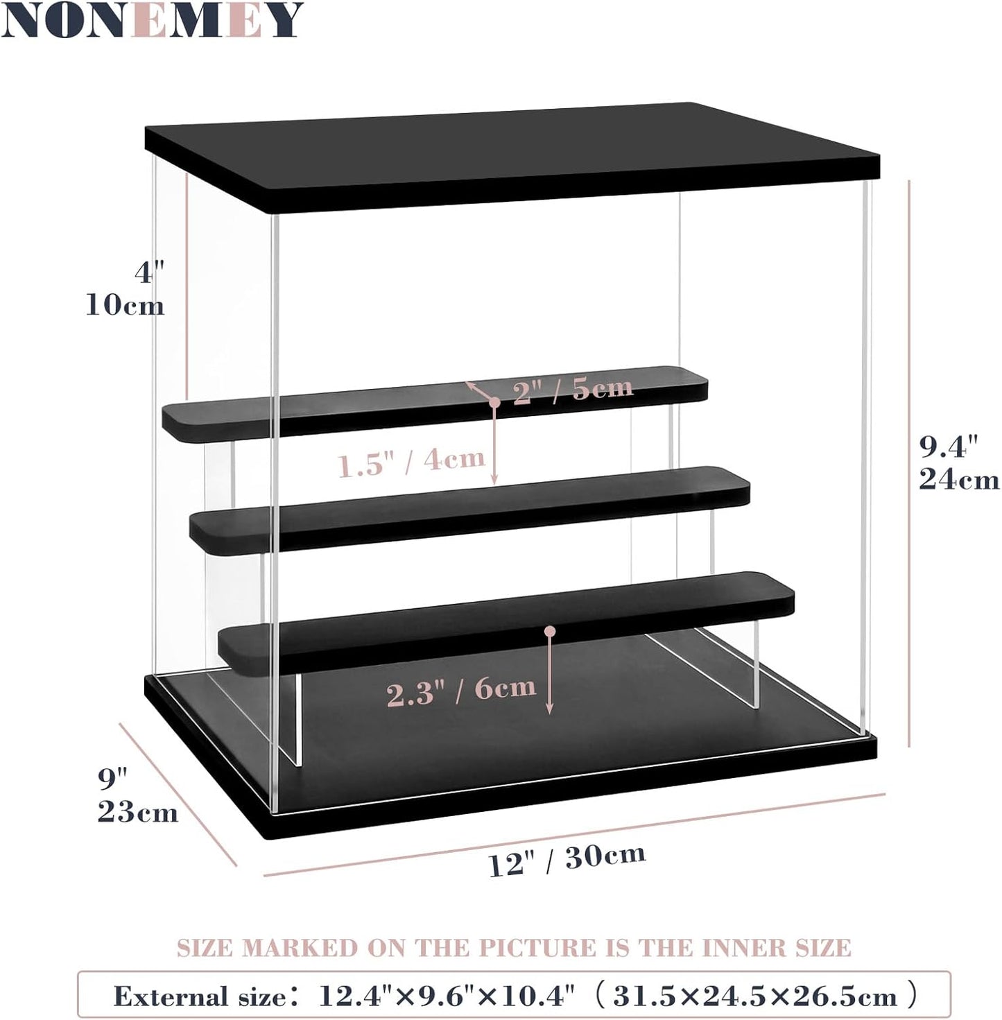 NONEMEY Clear Acrylic Display Case Stand with LED Light 2/3/4/5/6 Tier Storage Box Showcase Dustproof Organizer Box for Collectibles (4Tier 12.4*9.6*10.4inch)