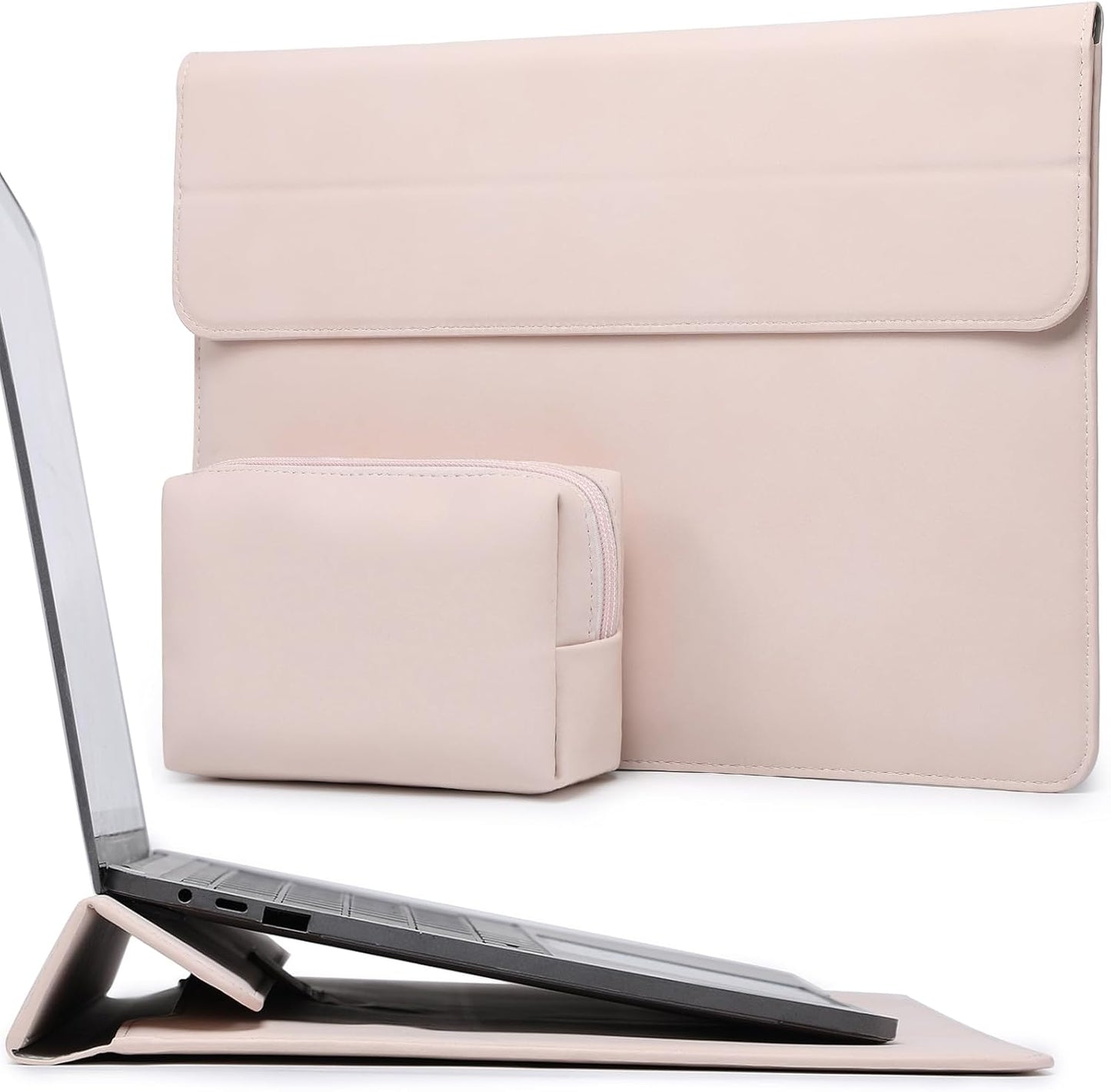 HYZUO 13.3-14 Inch Laptop Sleeve Case with Stand Feature for MacBook Pro 14 M5/M4/M3/M2/M1 2026-2021, MacBook Pro/Air 13.3, 13.5" 13.8" Surface Laptop, HP Spectre X360 13/14, Apricot