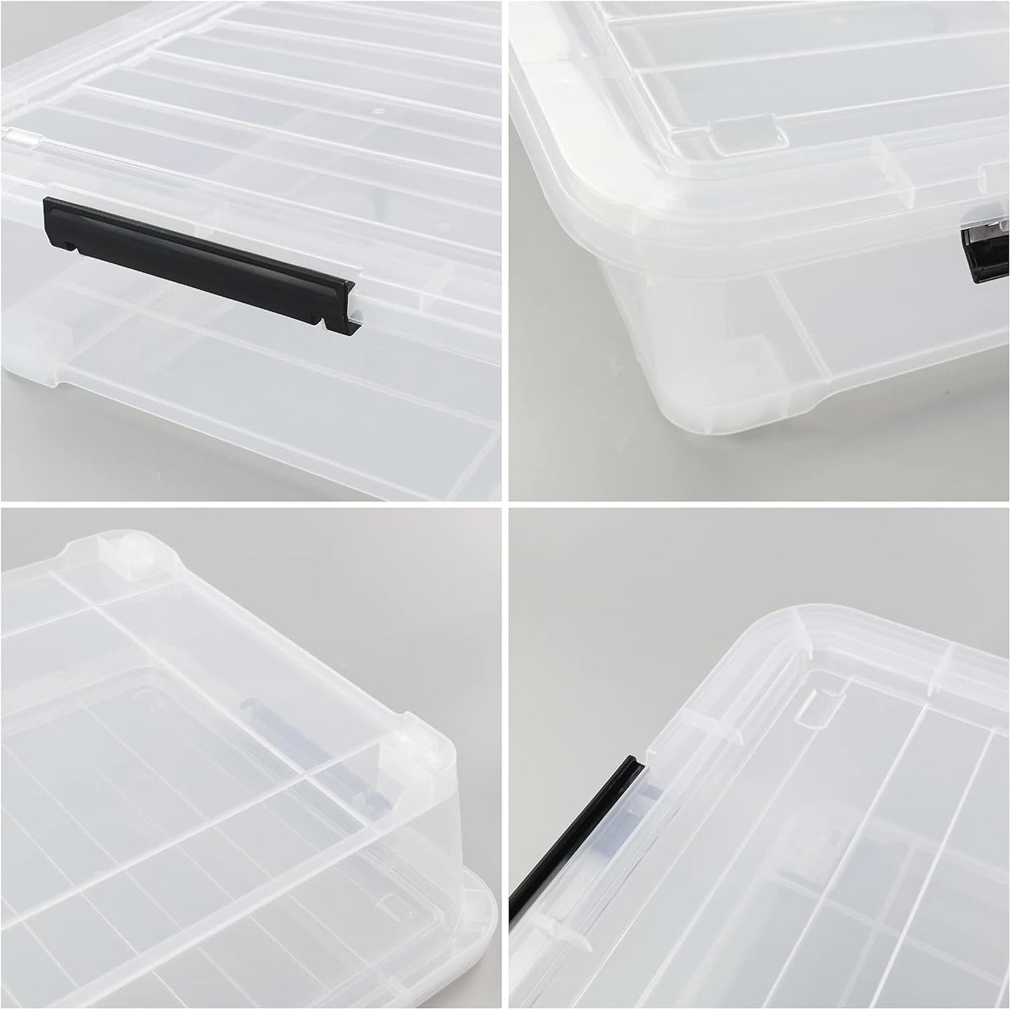 4-Pack 40 Quart Large Plastic Under Bed Storage Bin, Underbed Box With Wheels/Lids, Clear