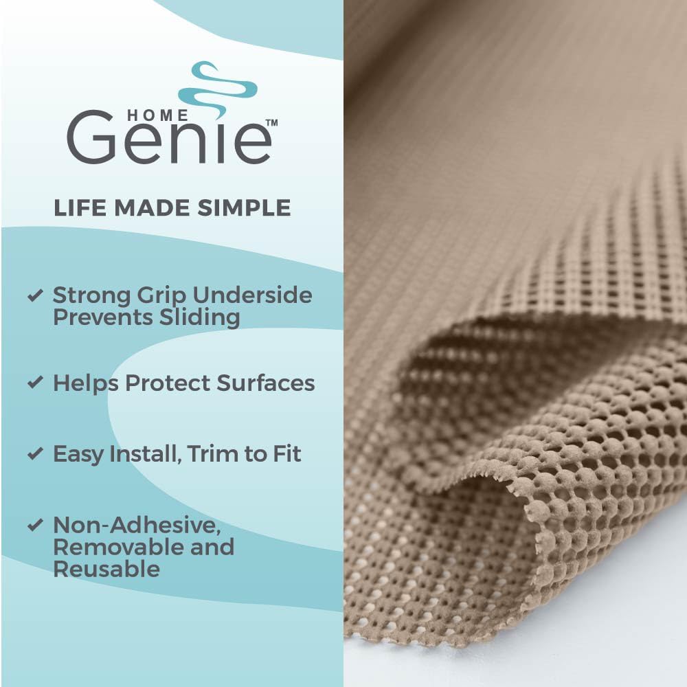HOME GENIE Shelf Drawer and Cabinet Liner, Durable with Strong Grip, 17.5 in x 10 FT, Non Adhesive Liners Protect Kitchen Cabinets and Cupboard, Bathroom Drawers and Shelves, Desks, Light Taupe