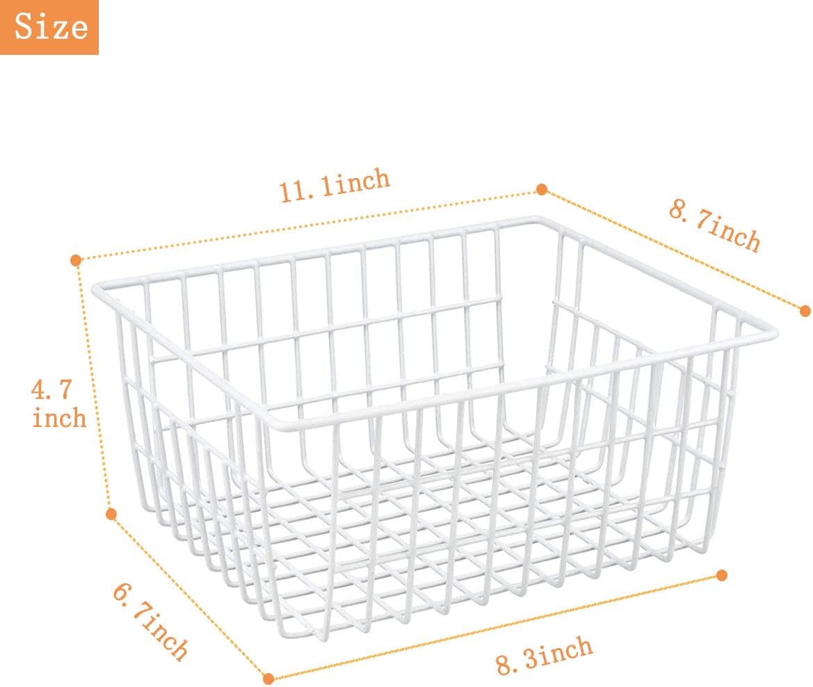 4 Pack White Wire Baskets for Organizing Office Wire Storage Basket White Metal Storage Baskets for Pantry Kitchen Bins Freezer