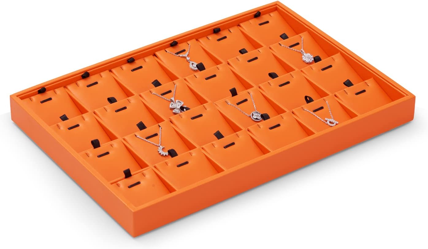 Oirlv Luxury Leather Jewelry Display Tray 24 Grid Jewelry Organizer Tray with Removable Inserts Necklace Pendant Storage