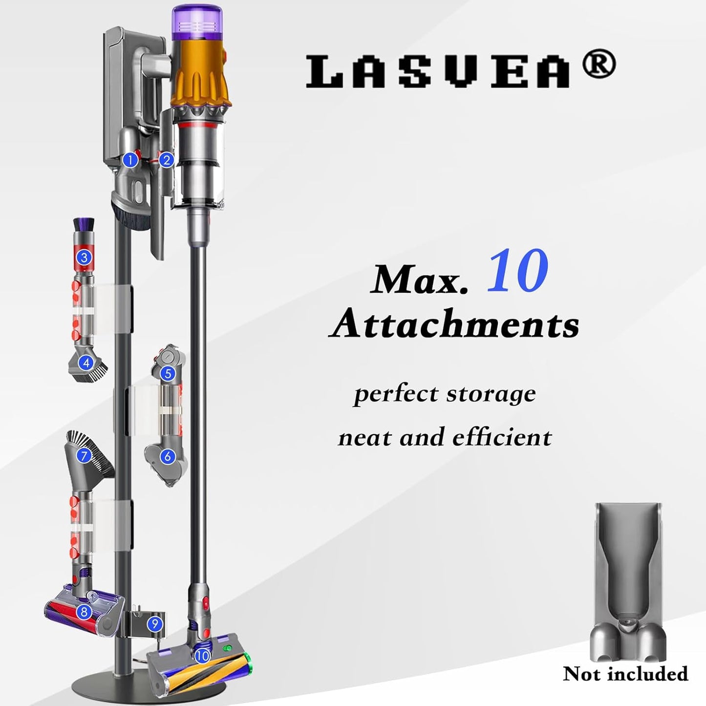 Height-Adjustment Vacuum Stand for V7/V8/V9/V10/V11/V12/V15/Gen5,Pure Metal Storage Holder with 4 Secure Clips &Max 9 Accessories,Includes Trigger Lock Easy-Access Storage Docking Station