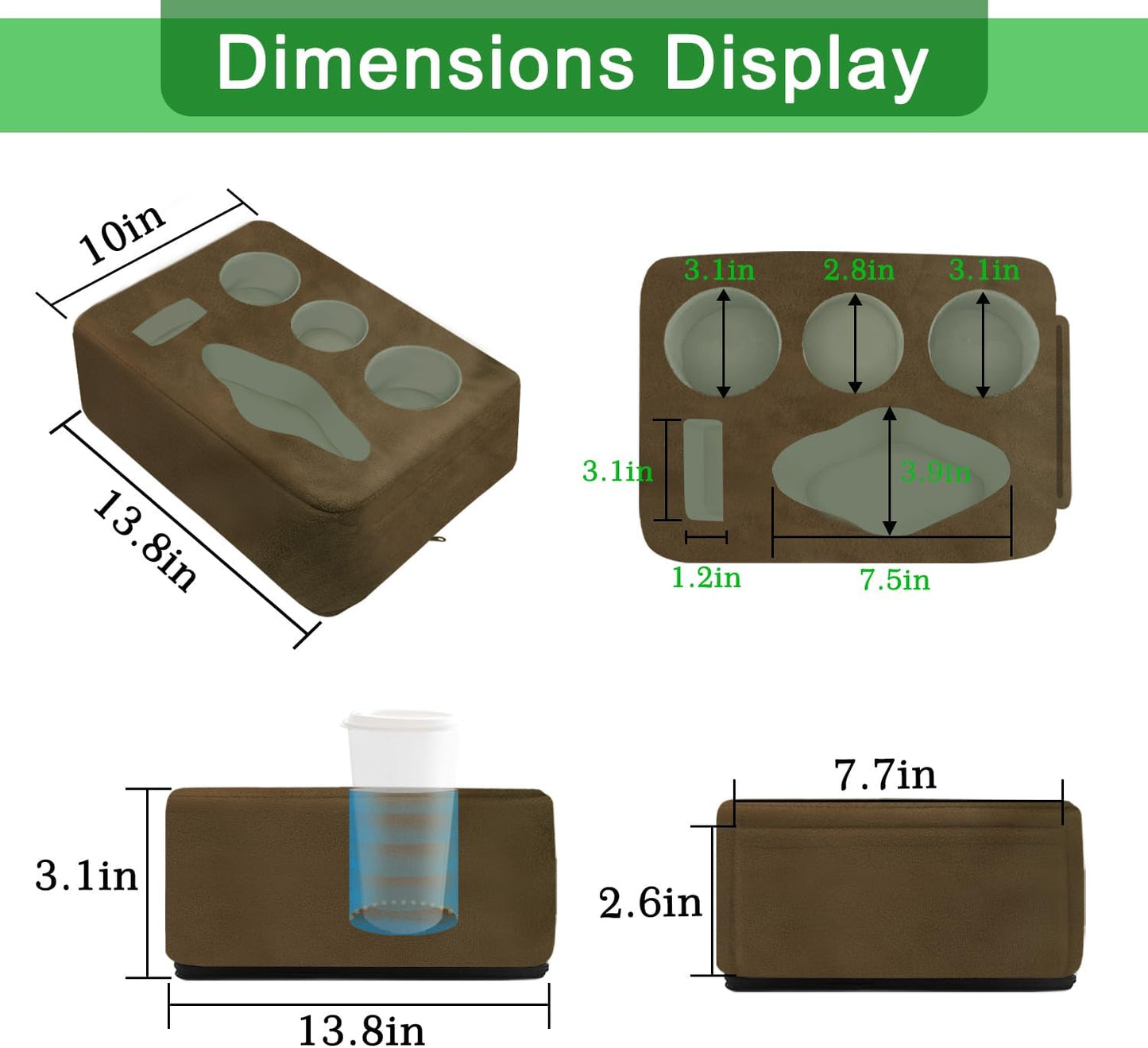 Couch Bed Cup Holder Pillow, Nisdoing 5 Hole Couch Drink Holder! Keep Drinks Hand Side and KeepTemp, Prevent Spills and Use Anywhere.Cup Holder for Couch, Bed,Camping,RV,Car,Beach.Brown