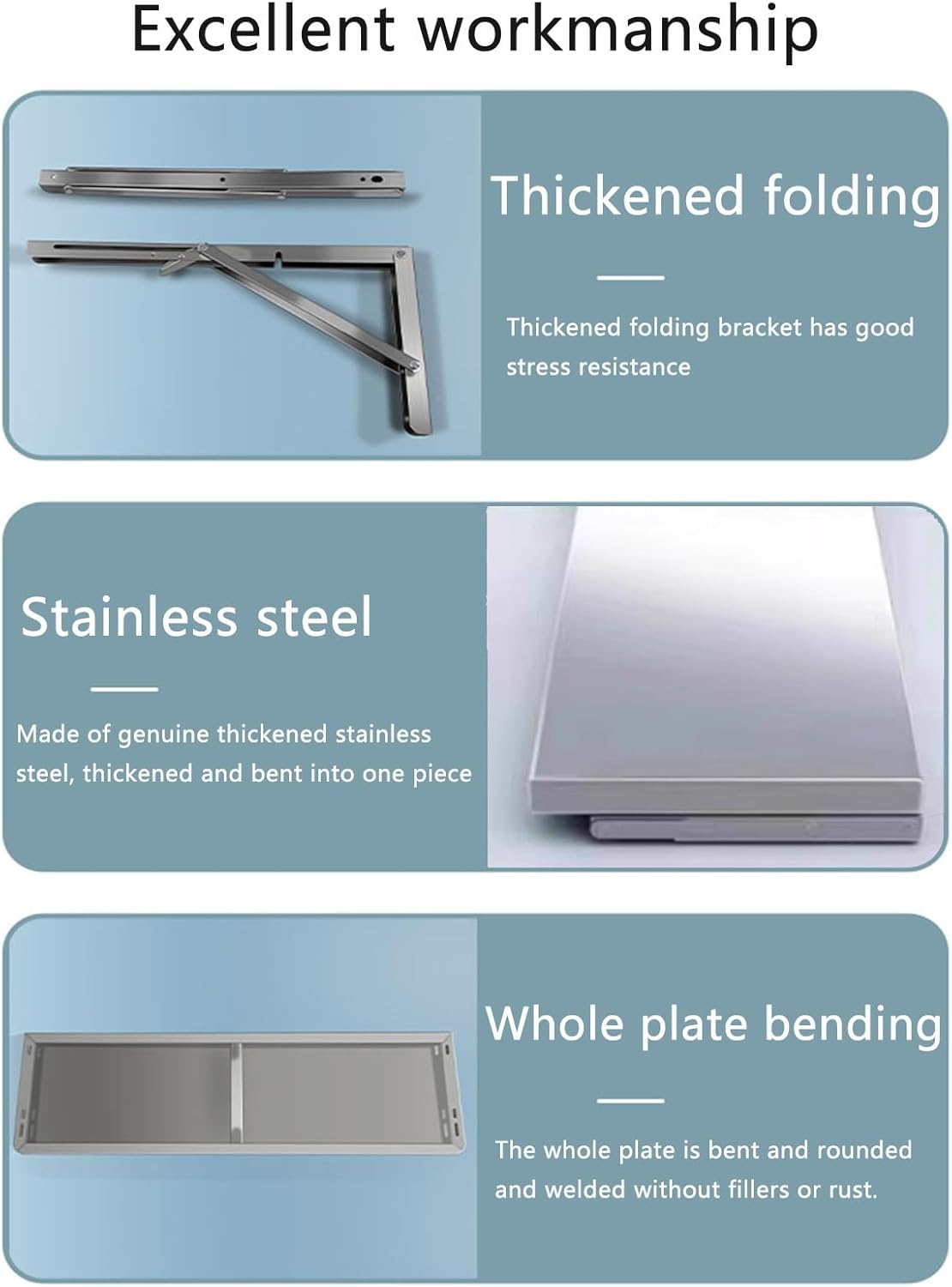 304 stainless steel folding table, wall-mounted folding table, kitchen storage shelf, made of food-grade stainless steel material, suitable for living room, balcony, bathroom, or laundry room.(60*40cm