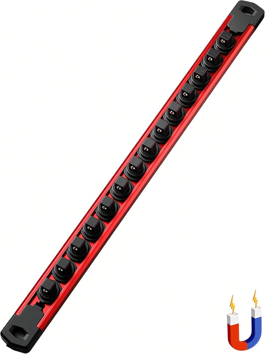 ALOANES Magnetic Socket Organizer 3/8-Inch Drive, Socket Rail Organizer Heavy Duty Aluminum, 360° Swivel Clips Socket Holder Kit, 3/8-Inch Socket Holder x 14 Clips (Red)