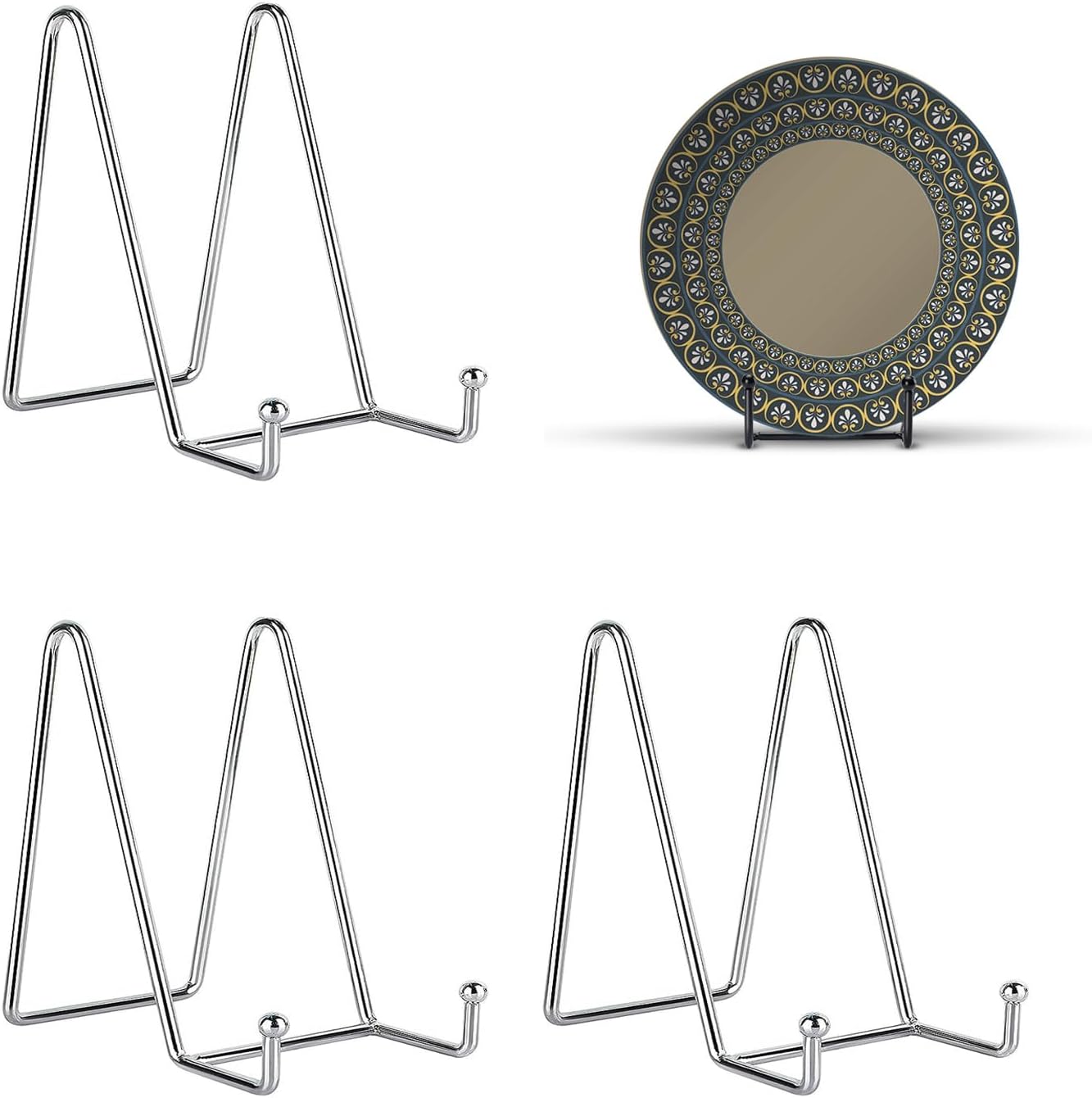 Kruodop 3 Pack 4 Inch Plate Stands for Display, Metal Frame Holder Stands for Book, Pictures, Photo Easel, Tabletop Art