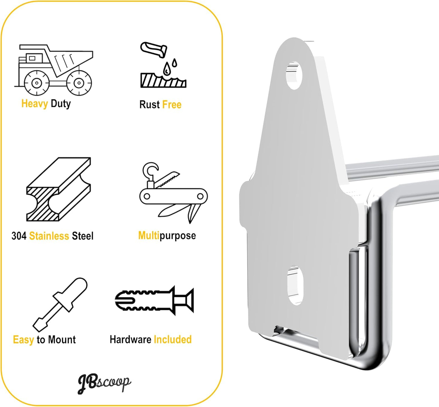 JBscoop Stainless Steel 304 Garage Hooks, Heavy Duty Organizer & Wall Mount Hanger Rack for Tools, Equipment, and More, Rust-Resistant & Durable