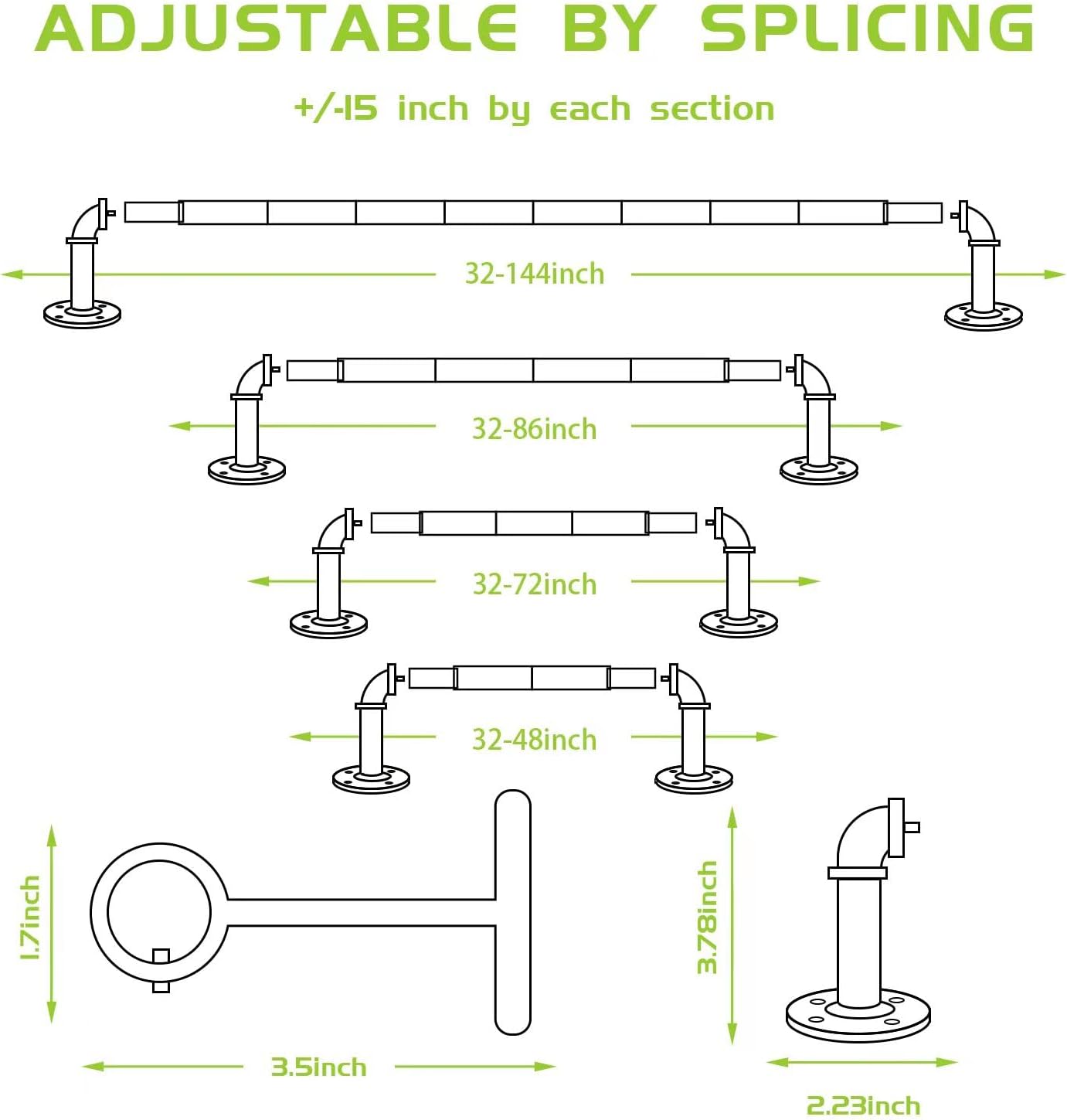1-Inch Industrial Duct Curtain Rod - Suitable for Windows 28 to 48 Inches - Indoor/Outdoor, Wall or Ceiling Mount