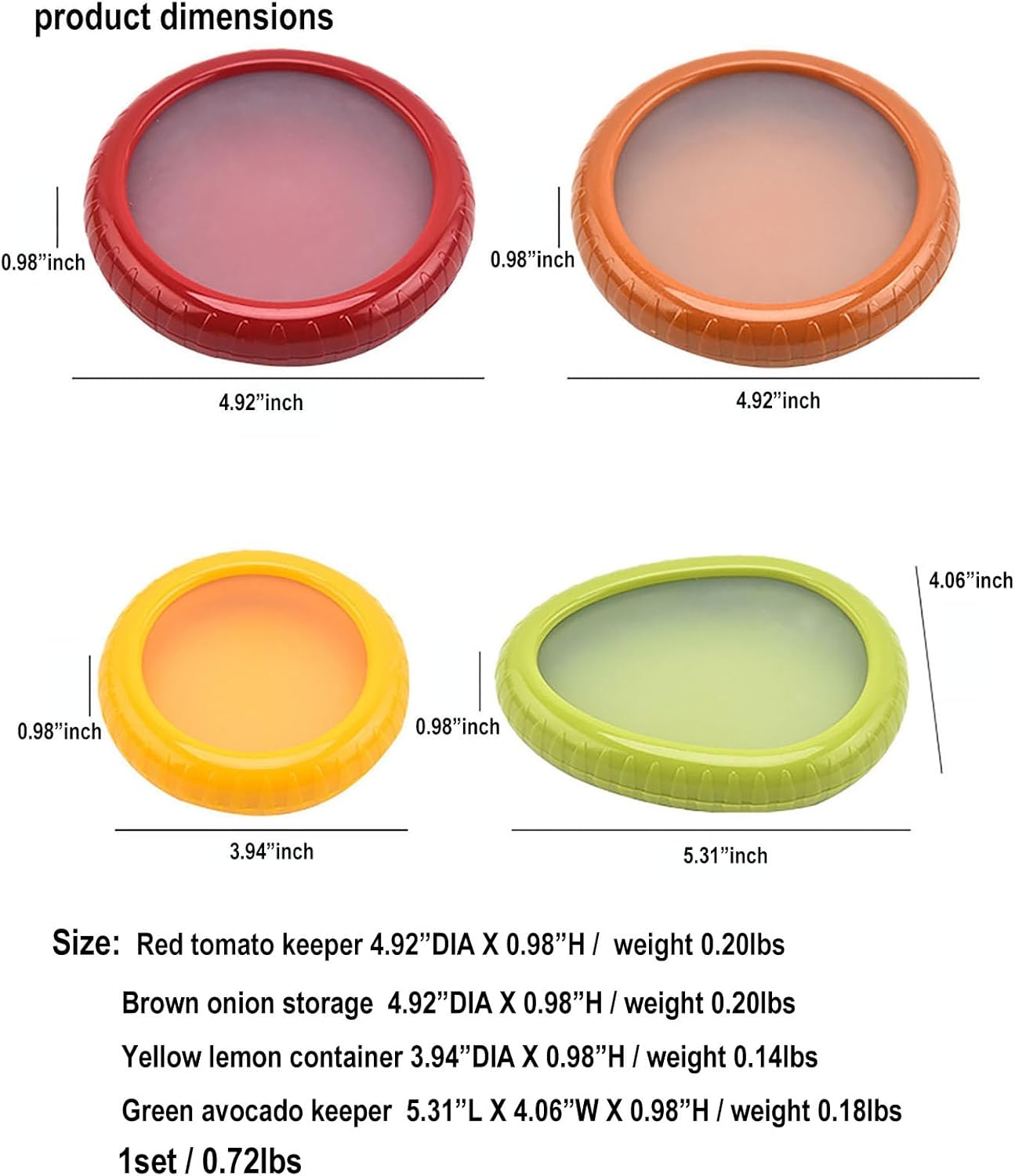 4PC Silicone Fruit and Vegetable Storage Containers Set for Fridge, Onion Storage Container, Avocado keeper,Tomato Saver,and Lemon holder