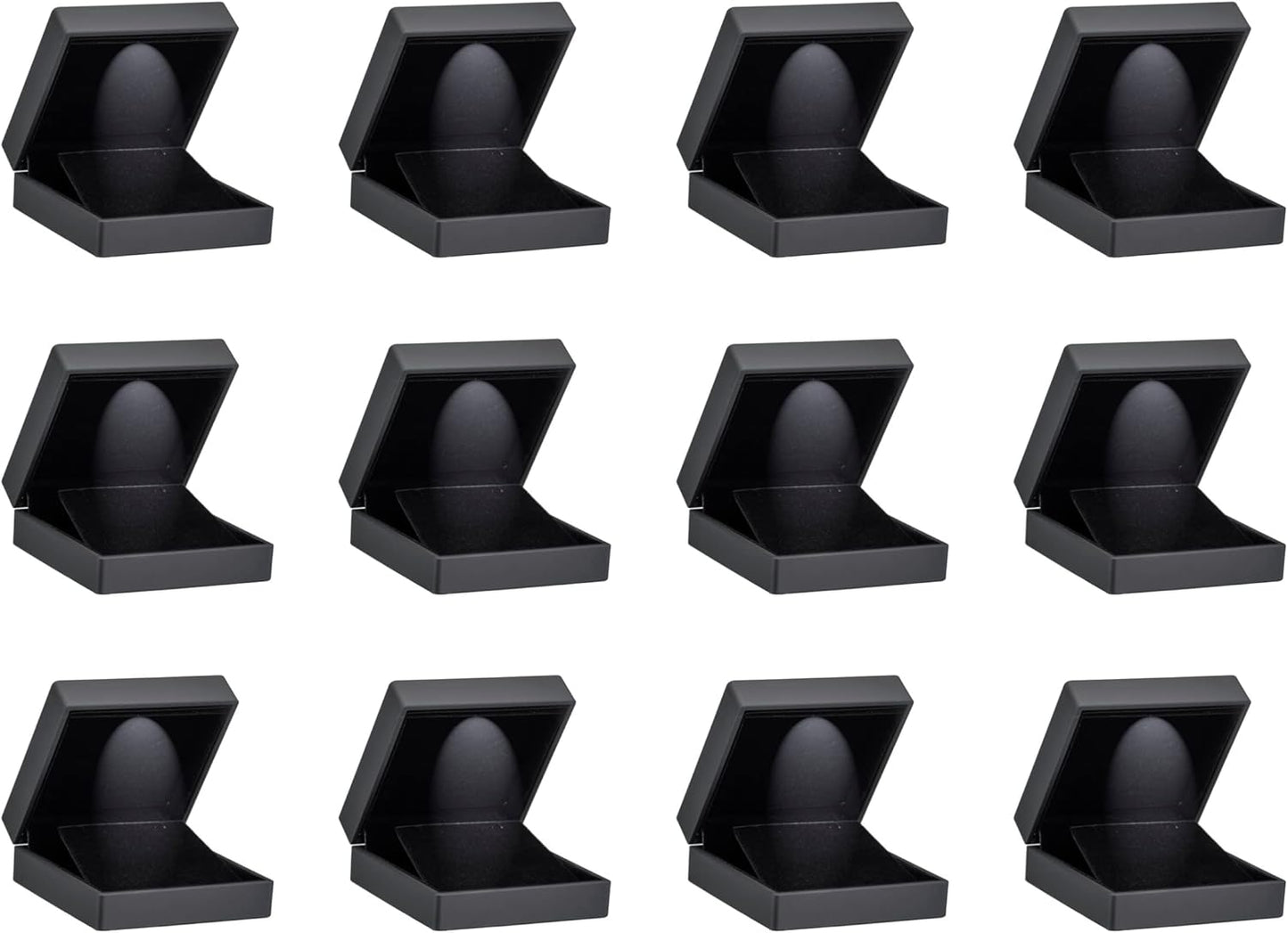 Allure - Bulk Case Of 12, Luxury Earring & Pendant Box With LED Light, Elegant Diamond Pendant & Earring Case, Small, Black Velvet Interior Jewelry Display Gift Box For Unique Proposal Or Wedding