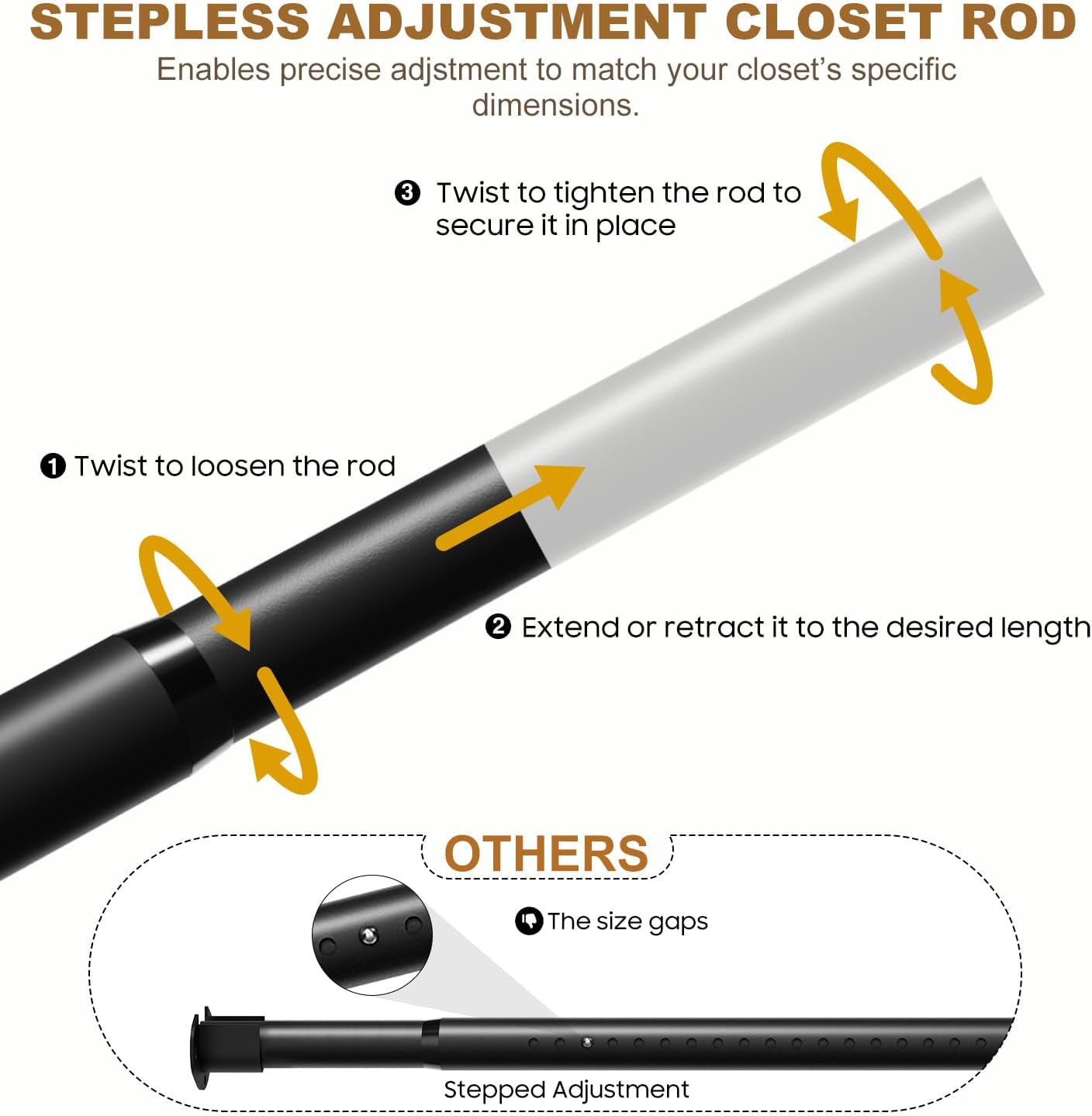 Closet Rods for Hanging Clothes, 16.5 to 74 Inches Adjustable Metal Closet Rod, Heavy Duty Clothes Hanging Rod for Closet Wardrobes Laundry