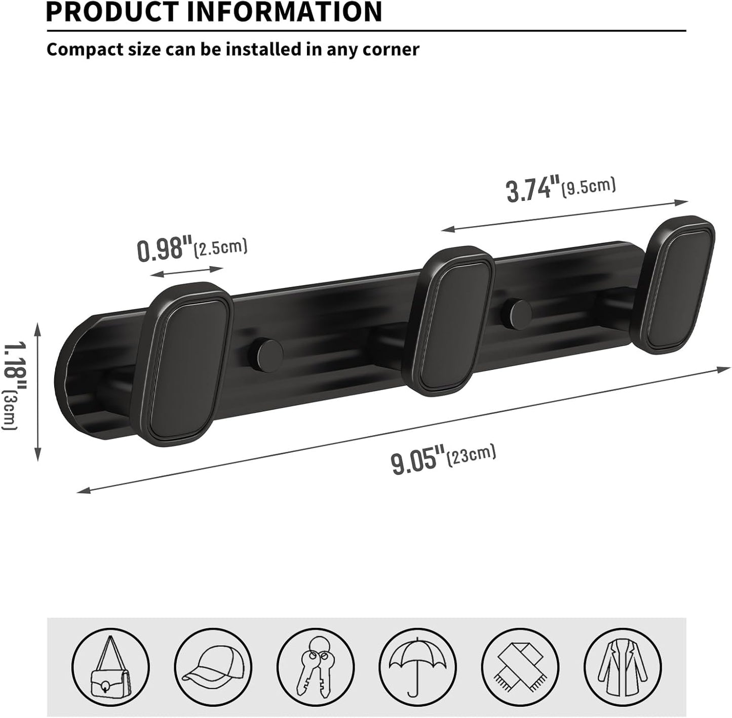 Coat Rack Wall Mount Black, 3 Hooks Rack Metal Coat Hanger Wall for Hanging Hat Purse and Robes, Towel Hook for Bathrooms and Entryway (1 Pack)