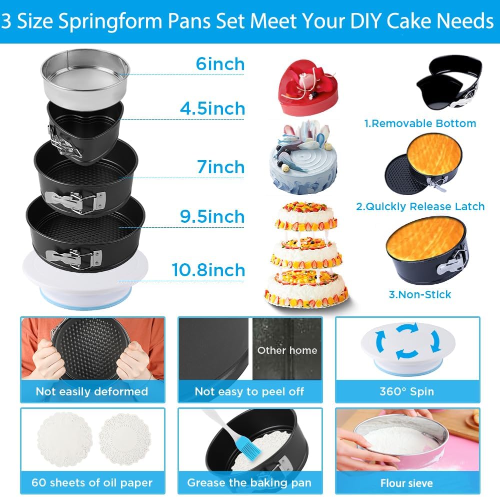 Cake Decorating Kit Cake Decorating Supplies, 515 PCS Baking Supplies Set with 3 Springform Pan Sets, 66 Icing Piping Nozzles, Cake Rotating Turntable, Piping Bags, Birthday Gifts for Mom Wife