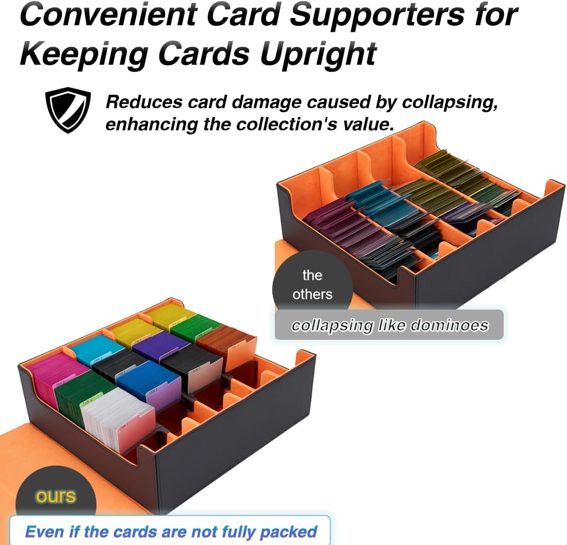 Venssu Card Storage Box With 24 Colorful Divider Tabs, 3000+ Mtg Deck Box, Fits Magic Game Cards (Black and Orange)