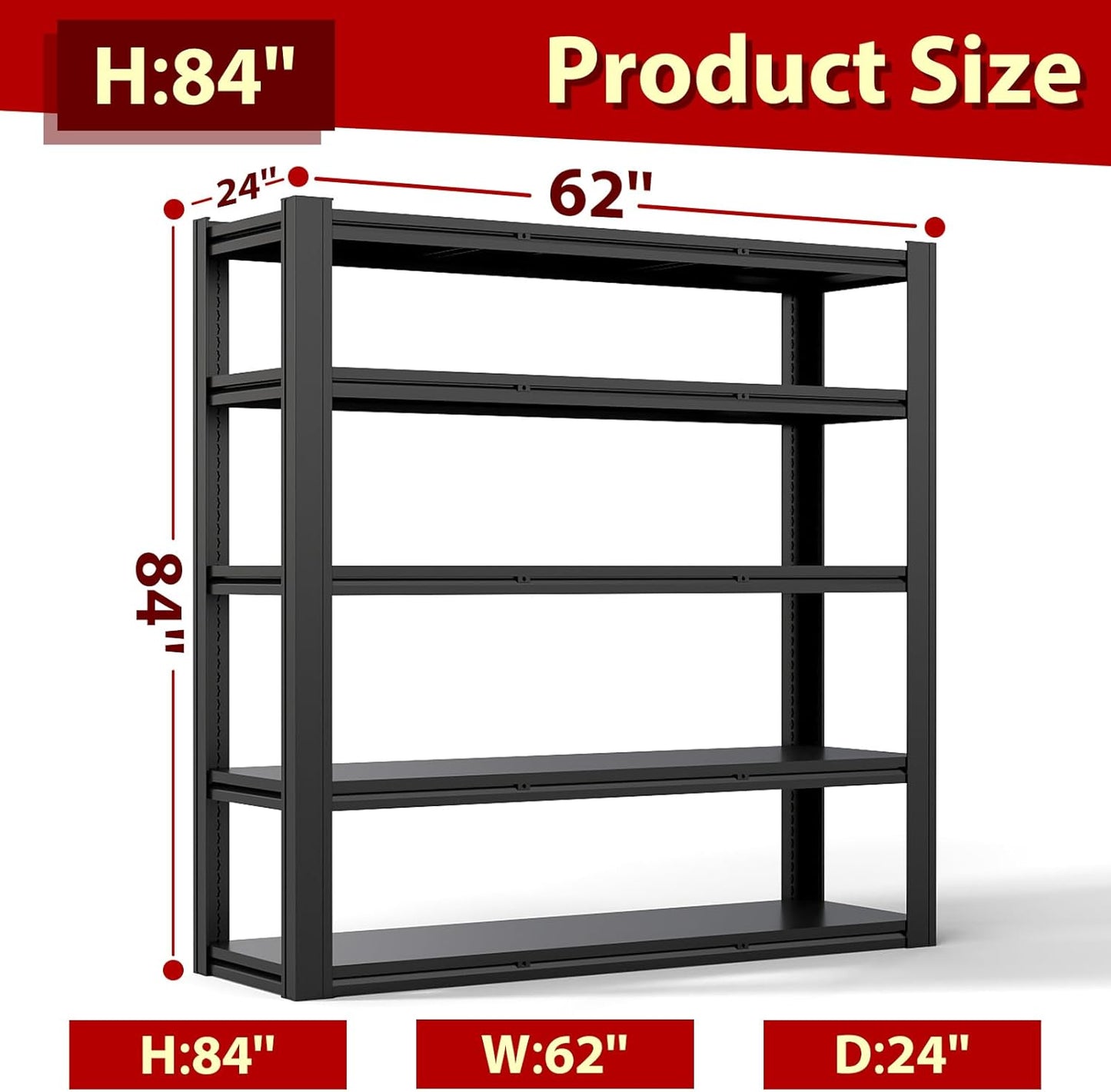Heavy Duty Storage Shelves Unit, Adjustable Metal Garage Shelving,3500LBS Garage Storage Industrial Shelves,Storage Racks,Steel Shelf Suitable for Shop,Warehouse,Basement