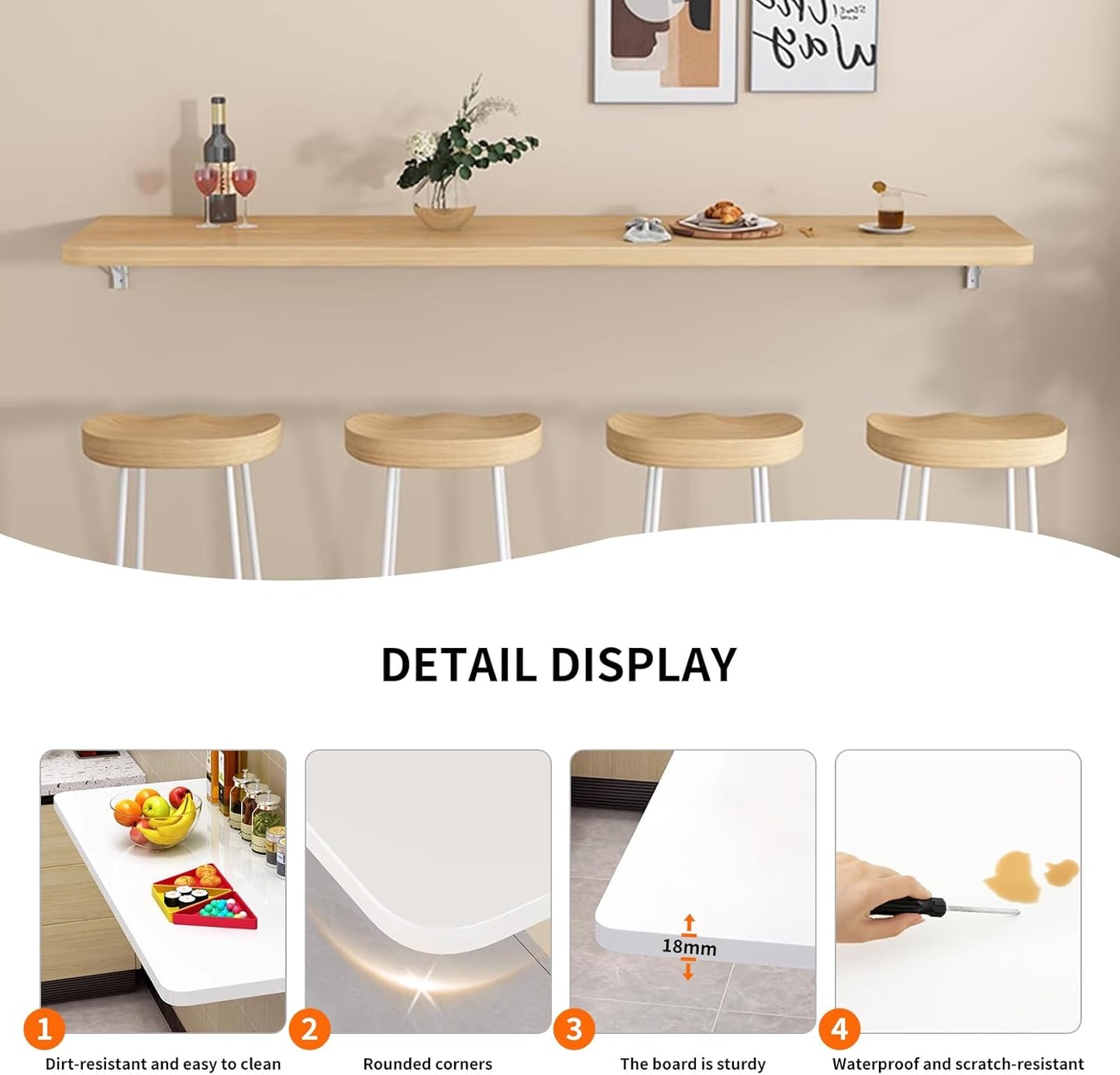 Wall Mounted Folding Wood Table, Folding Table with Heavy Duty Metal for Laundry Collapsible Shelf Brackets, Wall Mounted Desk Fold Down for Small Spaces White 120 * 50cm/47.2”*19.7”