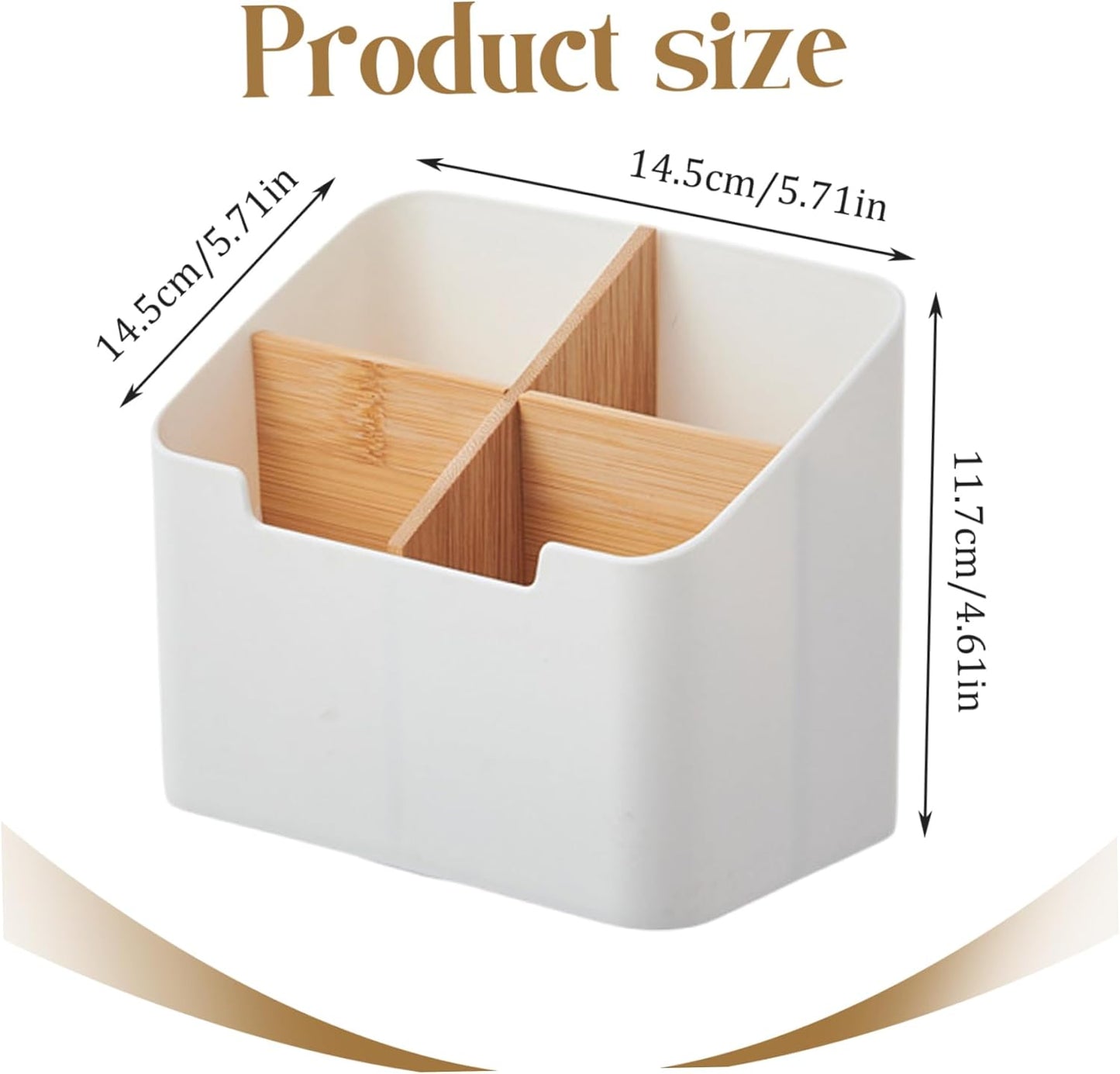 Remote Control Holder, Wood and Plastic Remote Control Holder with 4 Compartments, Multifunctional Desk Storage Organizer Box