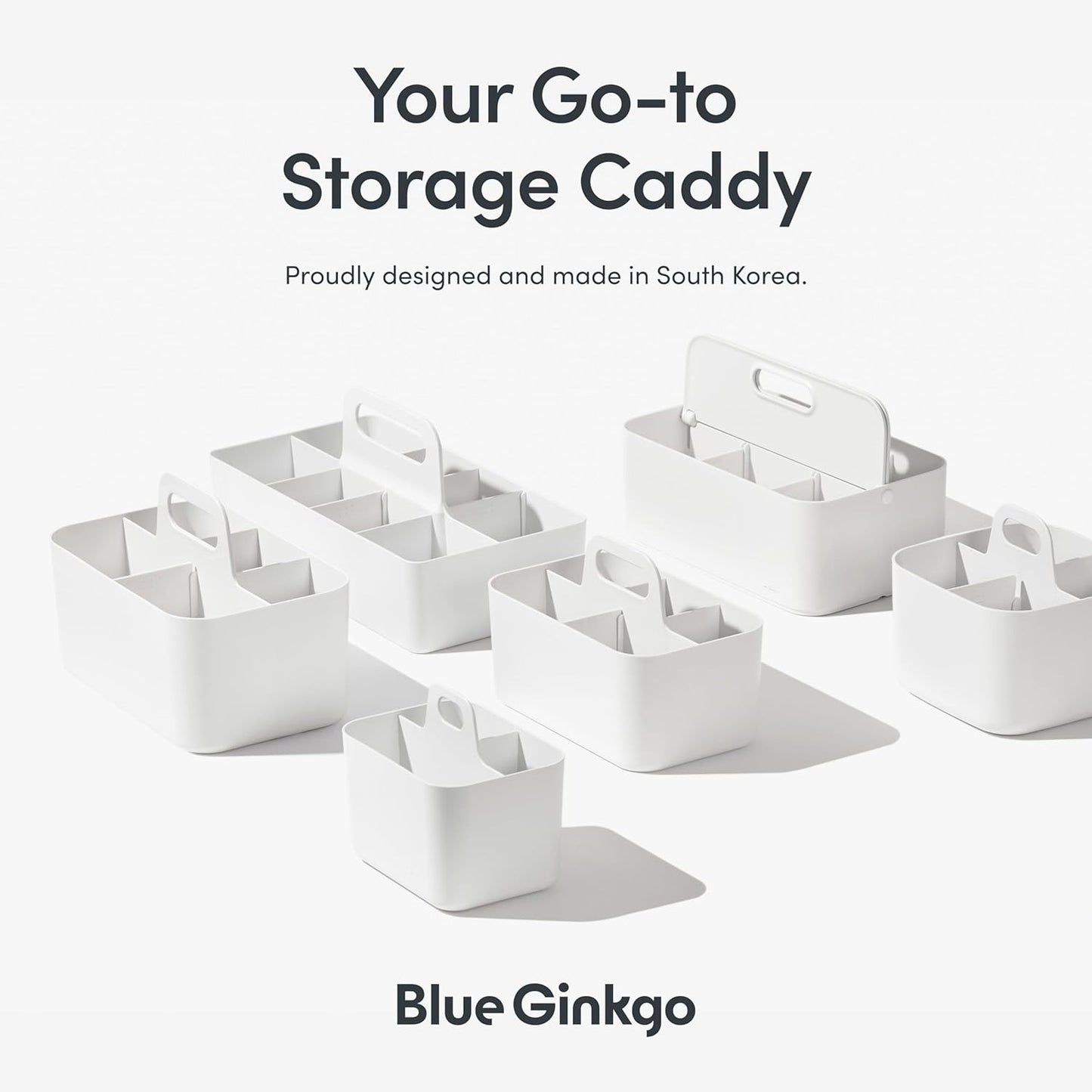 BLUE GINKGO Small Stackable Organizer Caddy – Korean-Made Portable Tote for Bathroom, Office, Crafts, or School Supplies (Square, Green)